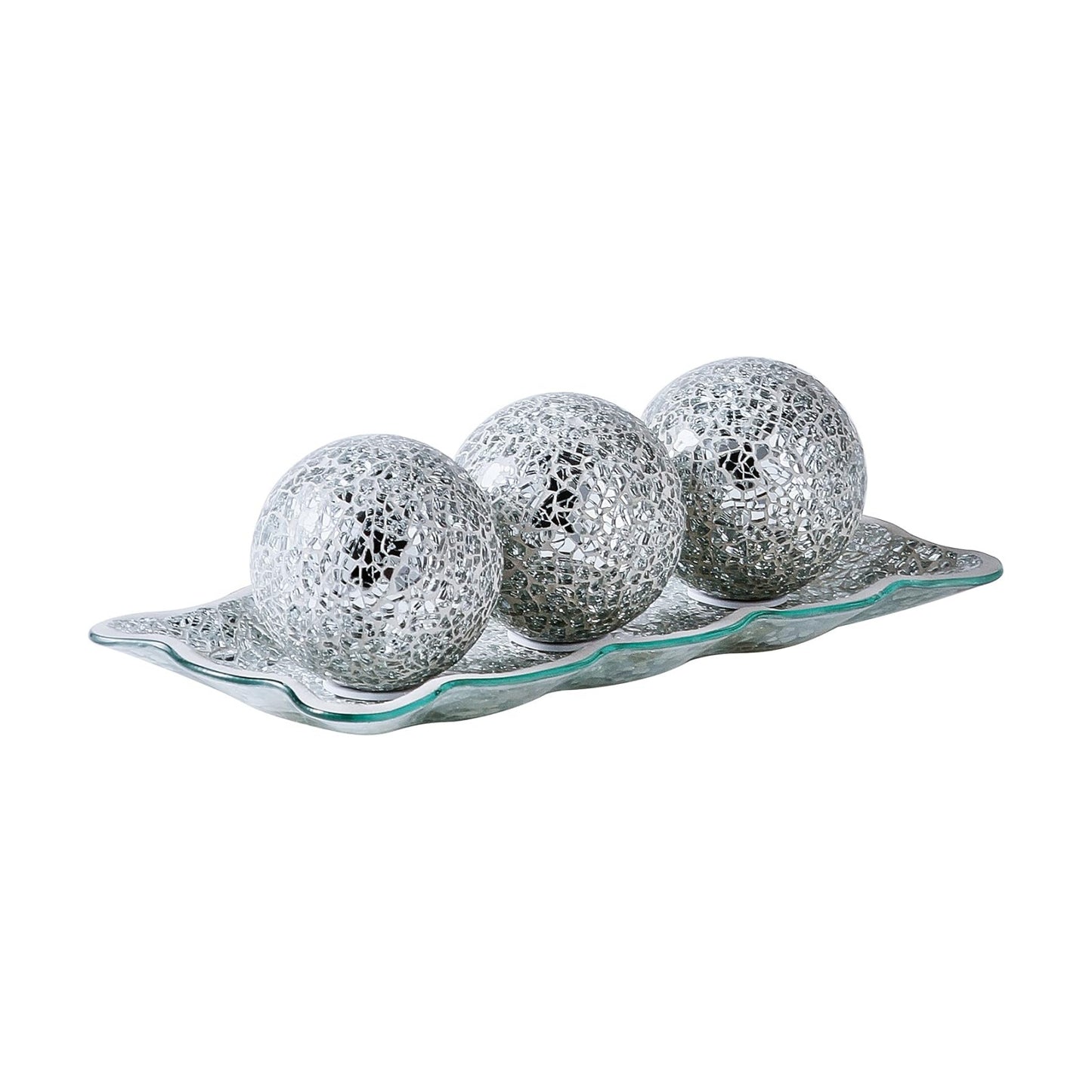 Mosaic Glass Decorative Tray Dish Plate / Silver / Set of 3