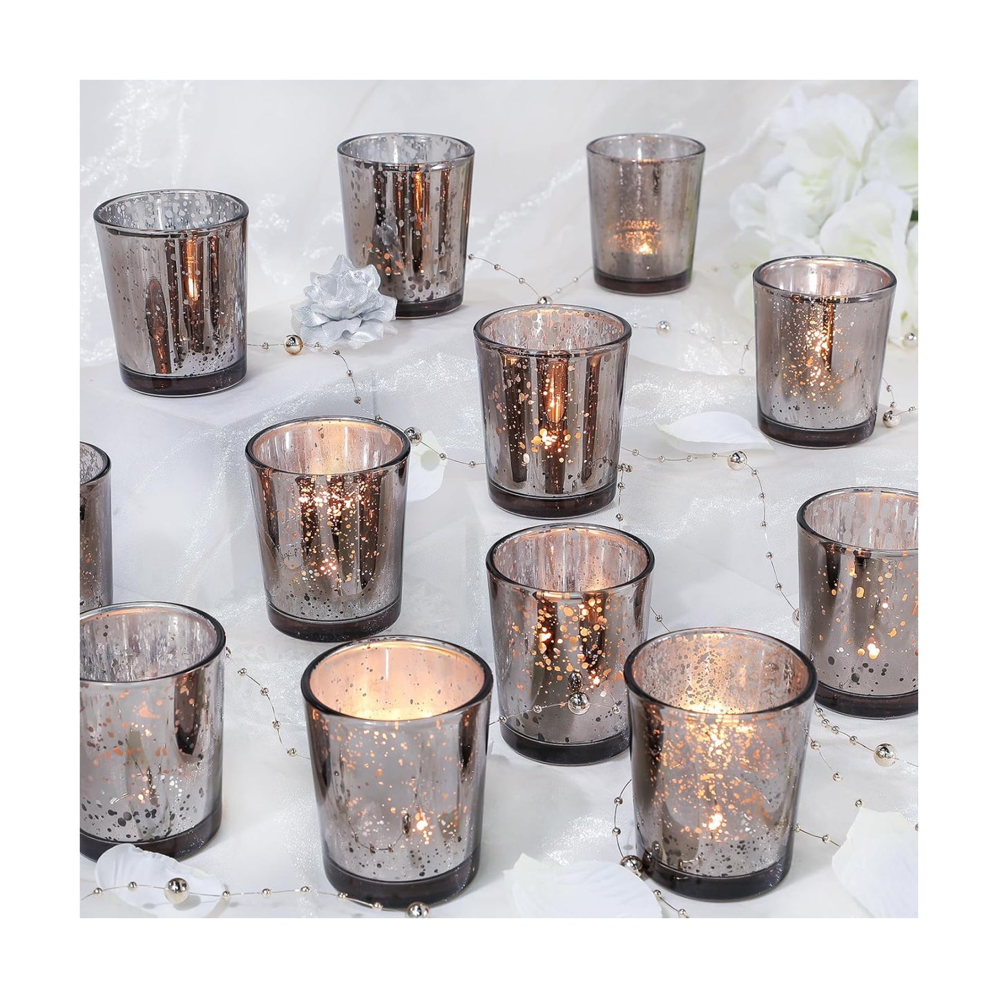 UPBUD Black Votive Candle Holders Set of 24 | Speckled Mercury Tealight Candle Holders for Wedding Centerpiece Table