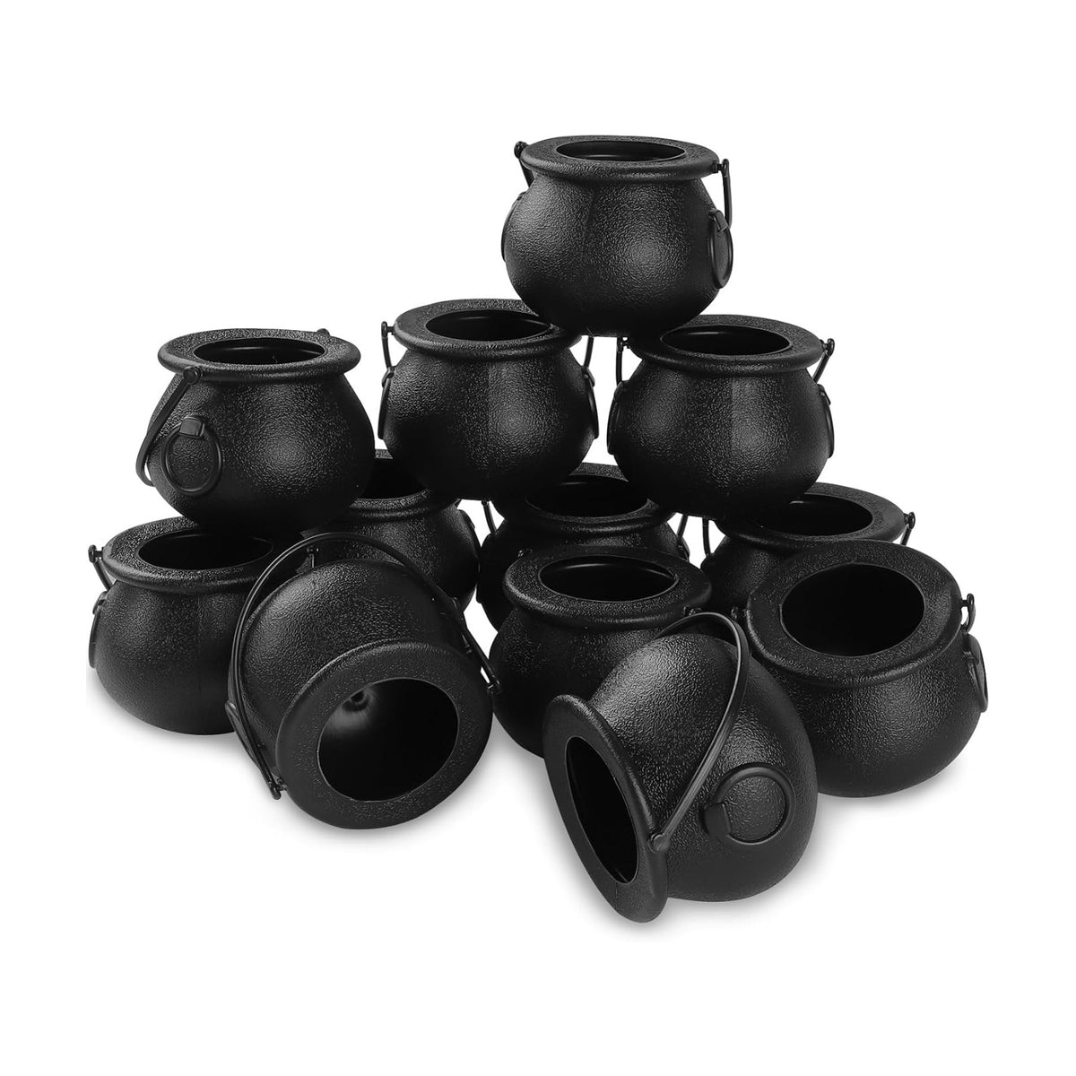 DIYDEC 12pcs Mini Black Cauldron with Handle Halloween Mini Witch Cauldron Kettles Multi-purposed Small Plastic Cauldron Halloween Pot Candy holder for Halloween & St. Patrick’s Day Party Favors Decor