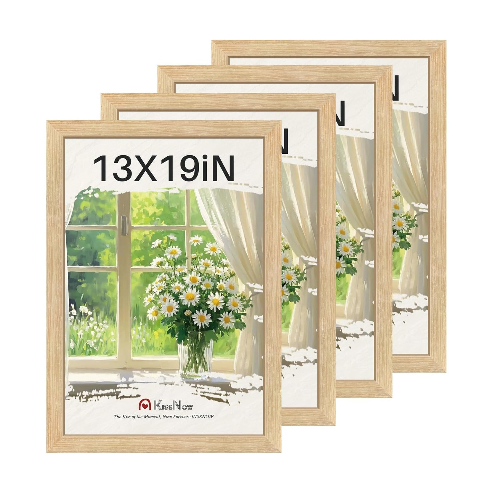 13x19 Picture Frame 4 Pack, Oak Solid Wood, Gallery Wall Decor | Wall Hanging, Thick & Wide Border, Clear Plexiglass