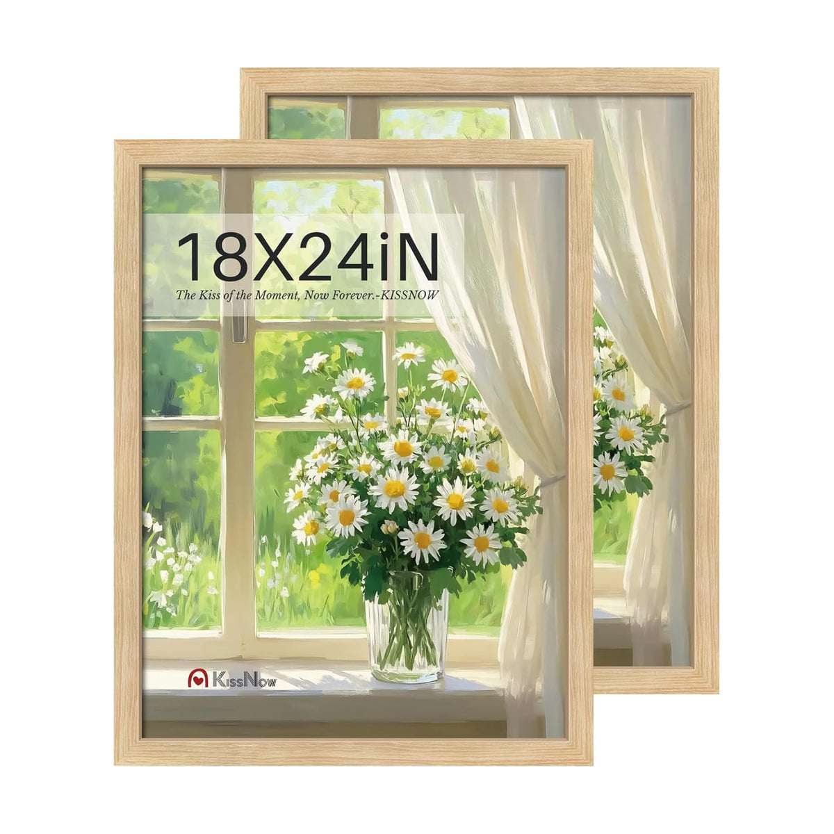 18x24 Poster Frame, Oak Solid Wood, 2 Pack, Wall Hanging for Art | Thick & Wide Border, HD Plexiglass, Horizontal or