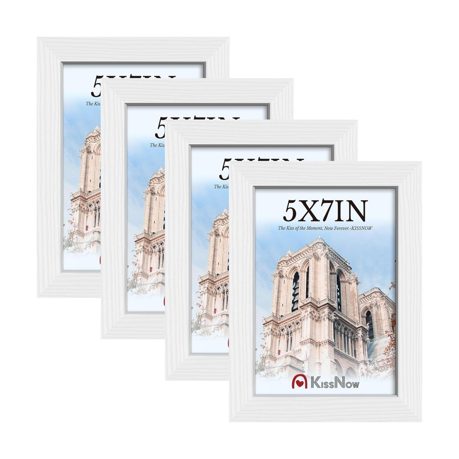 5x7 Picture Frame 4 Pack, White Solid Wood, Wall or Tabletop | Gallery Wall Set, Thick & Wide Border, Polished