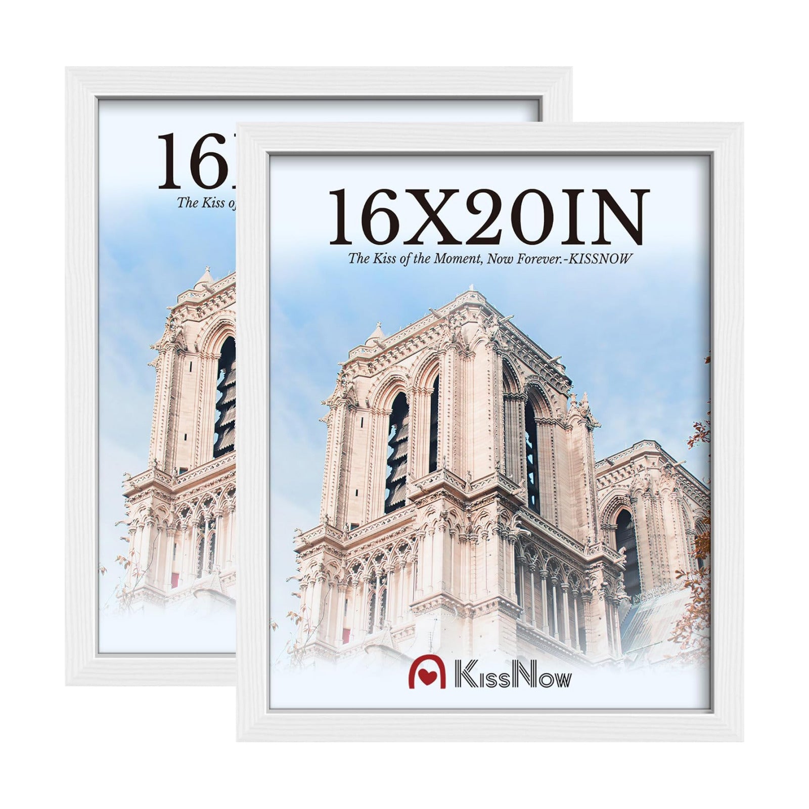 16x20 Picture Frame, White Solid Wood, 2 Pack, Wall Hanging for Art | Thick & Wide Border, HD Plexiglass, Horizontal or