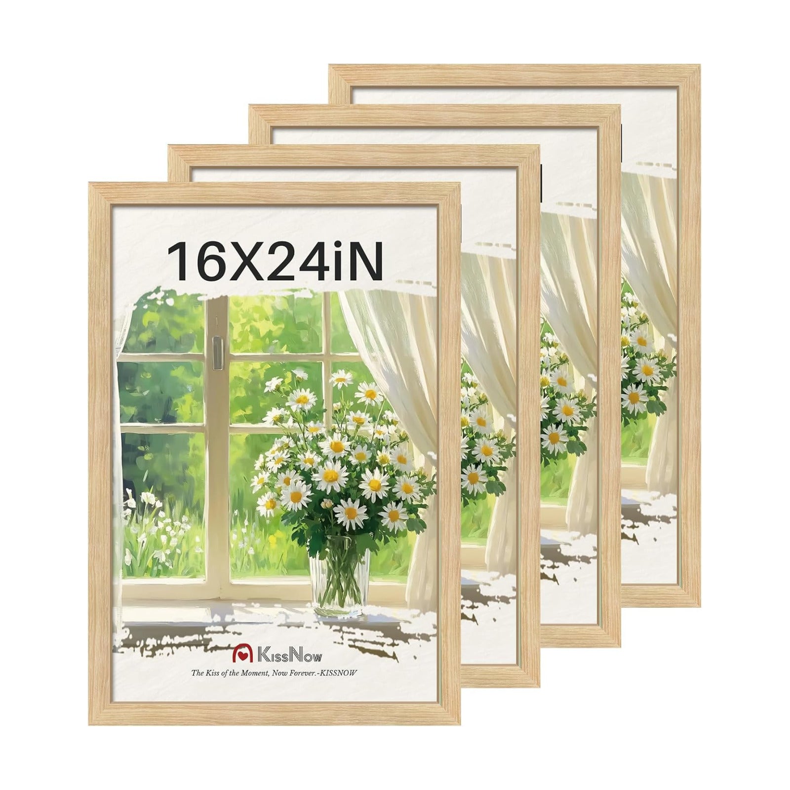 16x24 Picture Frame 4 Pack, Oak Solid Wood, Gallery Wall Decor | Wall Hanging, Thick & Wide Border, Clear Plexiglass