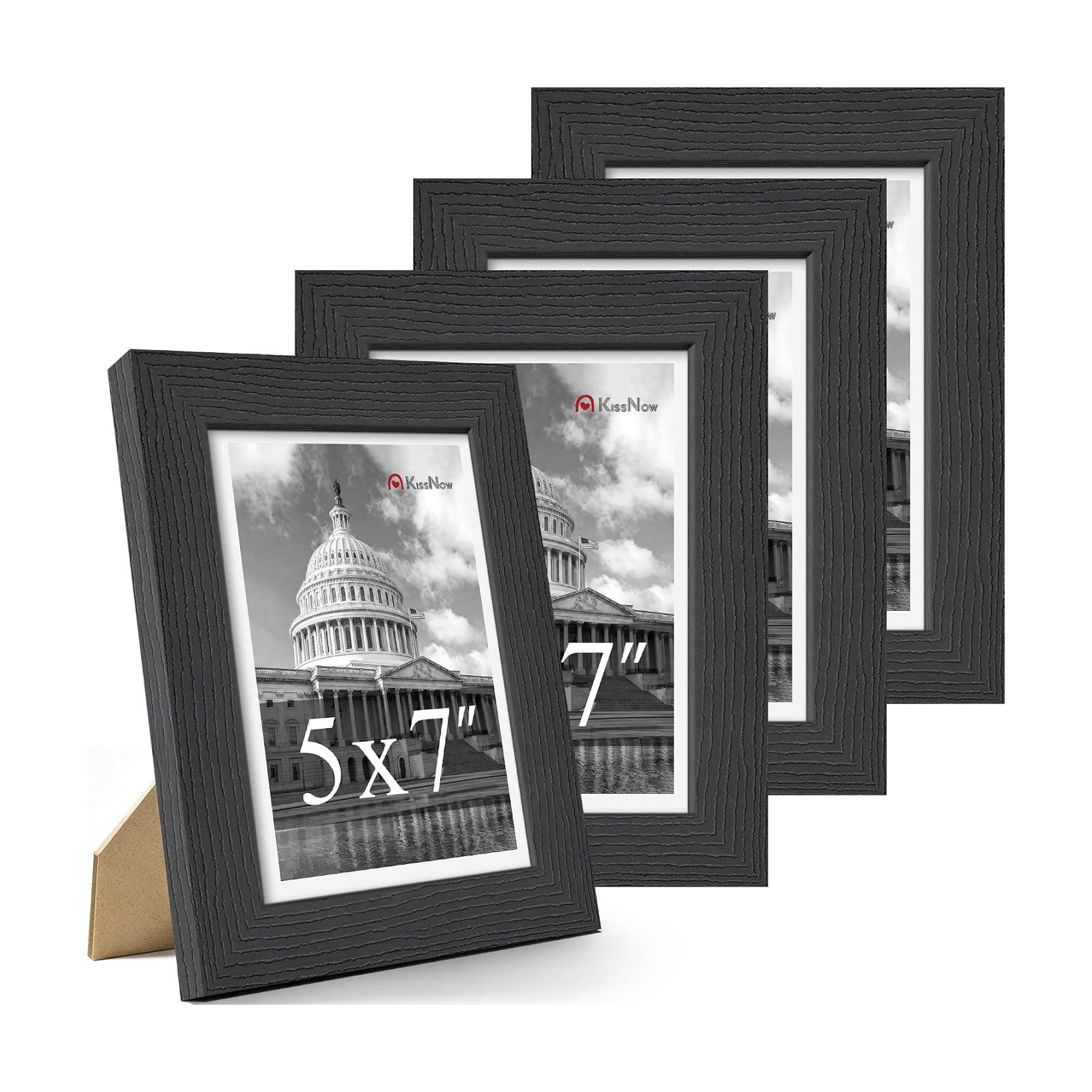 5x7 Picture Frame 4 Pack, Black Solid Wood, Wall or Tabletop | Gallery Wall Set, Thick & Wide Border, Polished