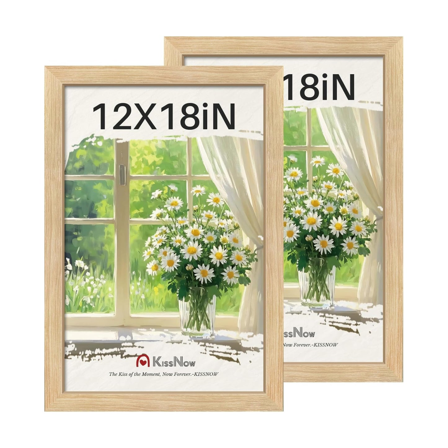 12x18 Poster Frame, Oak Solid Wood, 2 Pack, Wall Hanging for Art | Thick & Wide Border, HD Plexiglass, Horizontal or