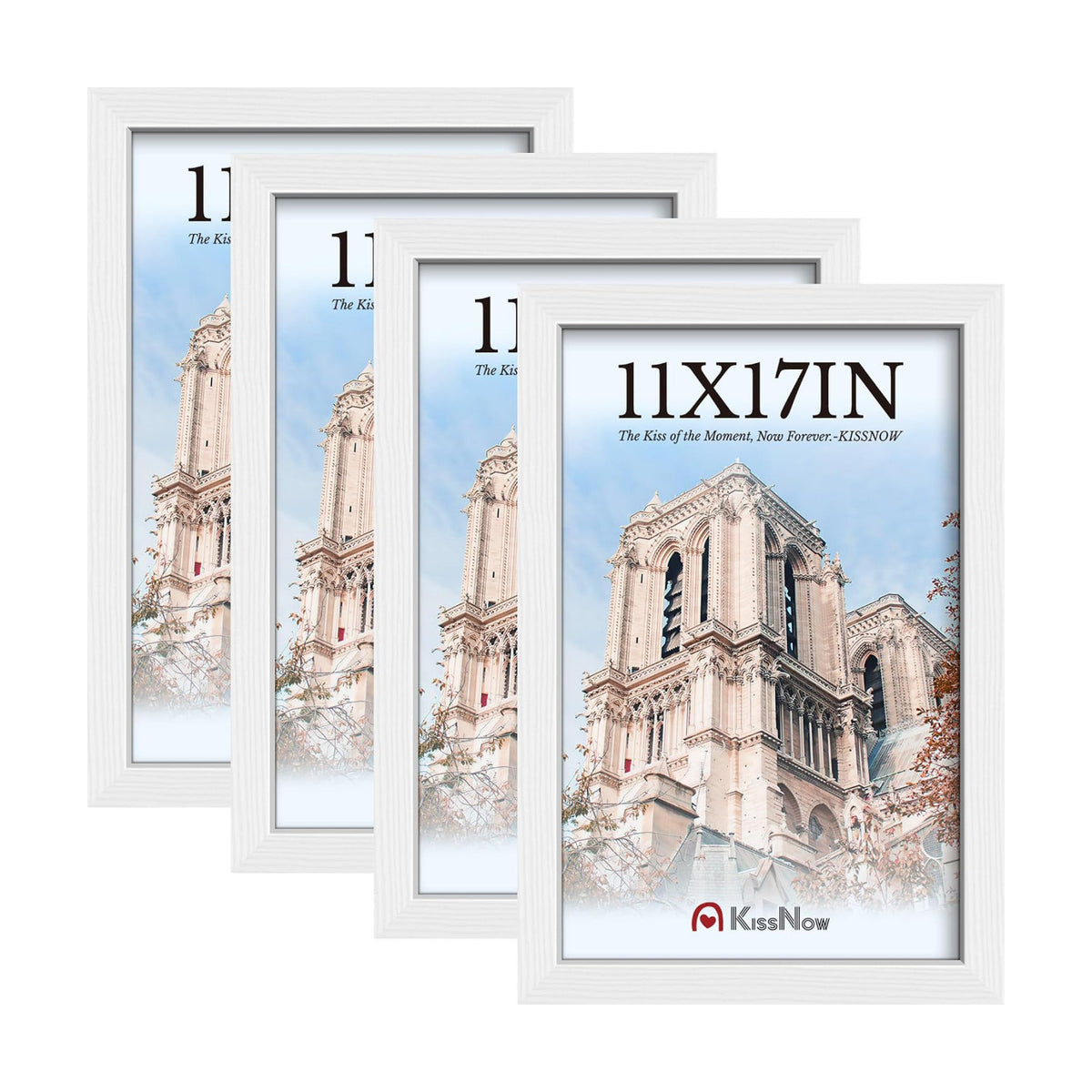 11x17 Picture Frame 4 Pack, White Solid Wood, Gallery Wall Decor | Wall Hanging, Thick & Wide Border, Clear Plexiglass