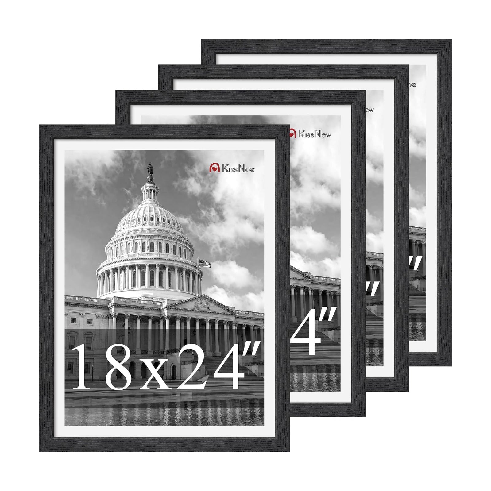18x24 Poster Frame 4 Pack, Black Solid Wood, Gallery Wall Decor | Wall Hanging, Thick & Wide Border, Clear Plexiglass