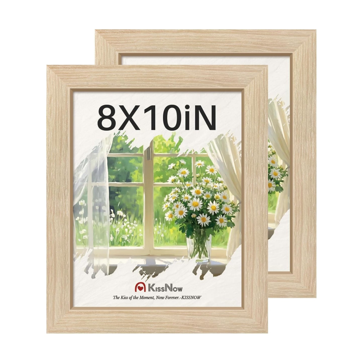 8x10 Picture Frame, Oak Solid Wood, 2 Pack, Table for Photo, Studio | Thick & Wide Border, HD Plexiglass, Wall Hanging