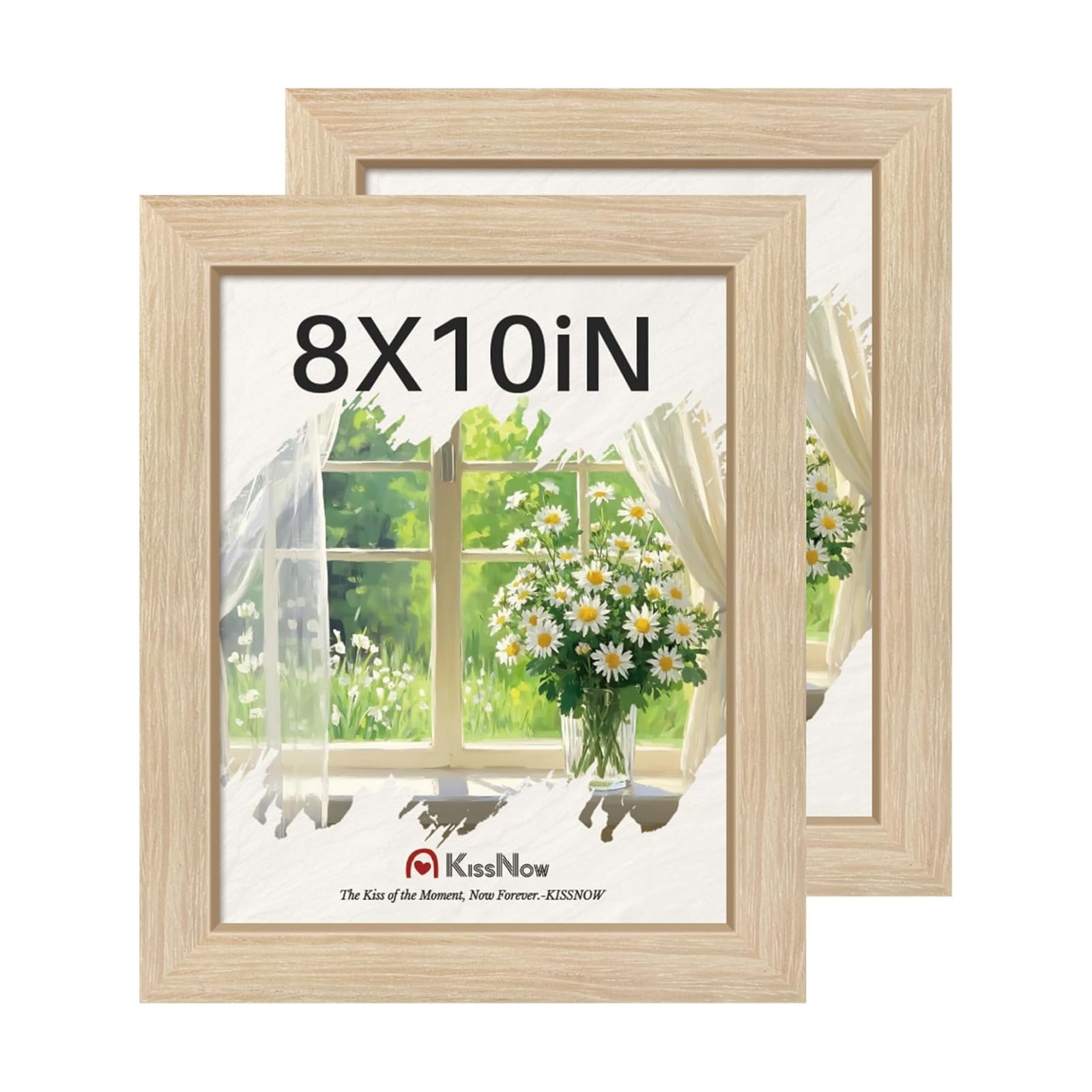 8x10 Picture Frame, Oak Solid Wood, 2 Pack, Table for Photo, Studio | Thick & Wide Border, HD Plexiglass, Wall Hanging