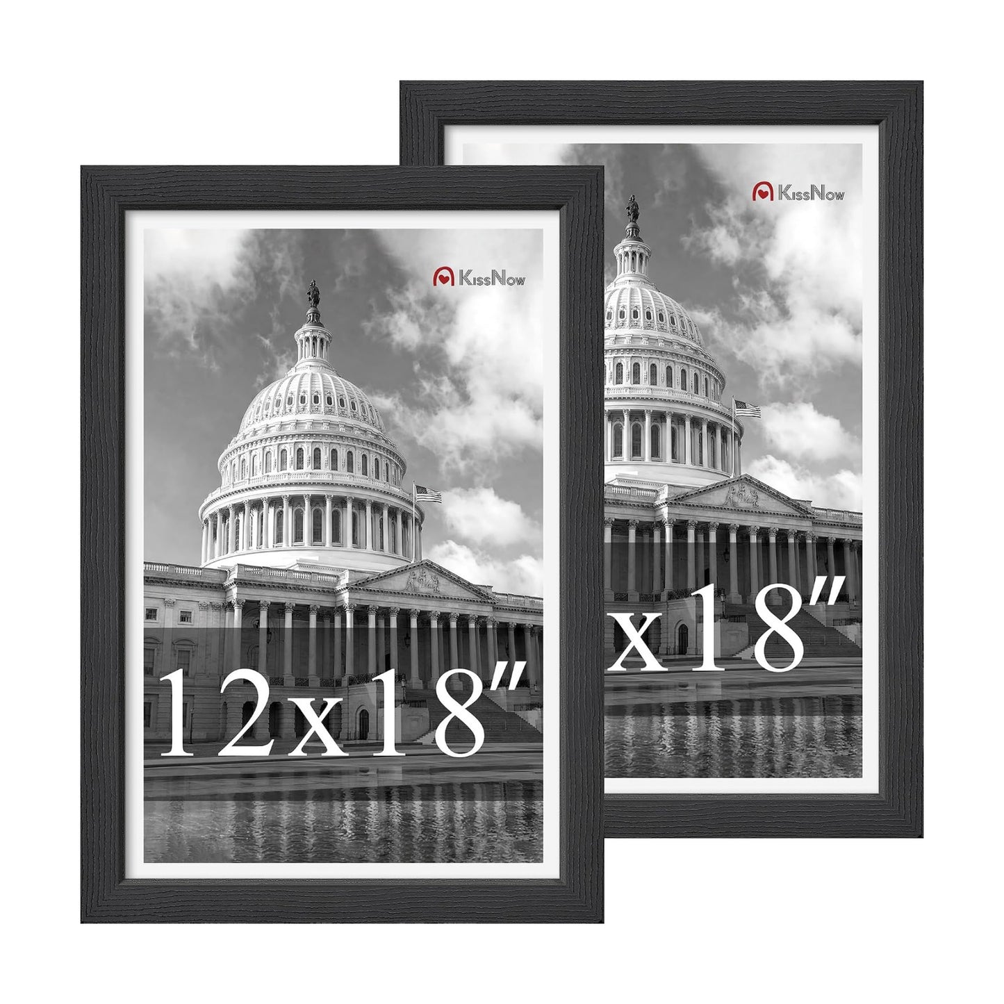 12x18 Poster Frame, Black Solid Wood, 2 Pack, Wall Hanging for Art | Thick & Wide Border, HD Plexiglass, Horizontal or
