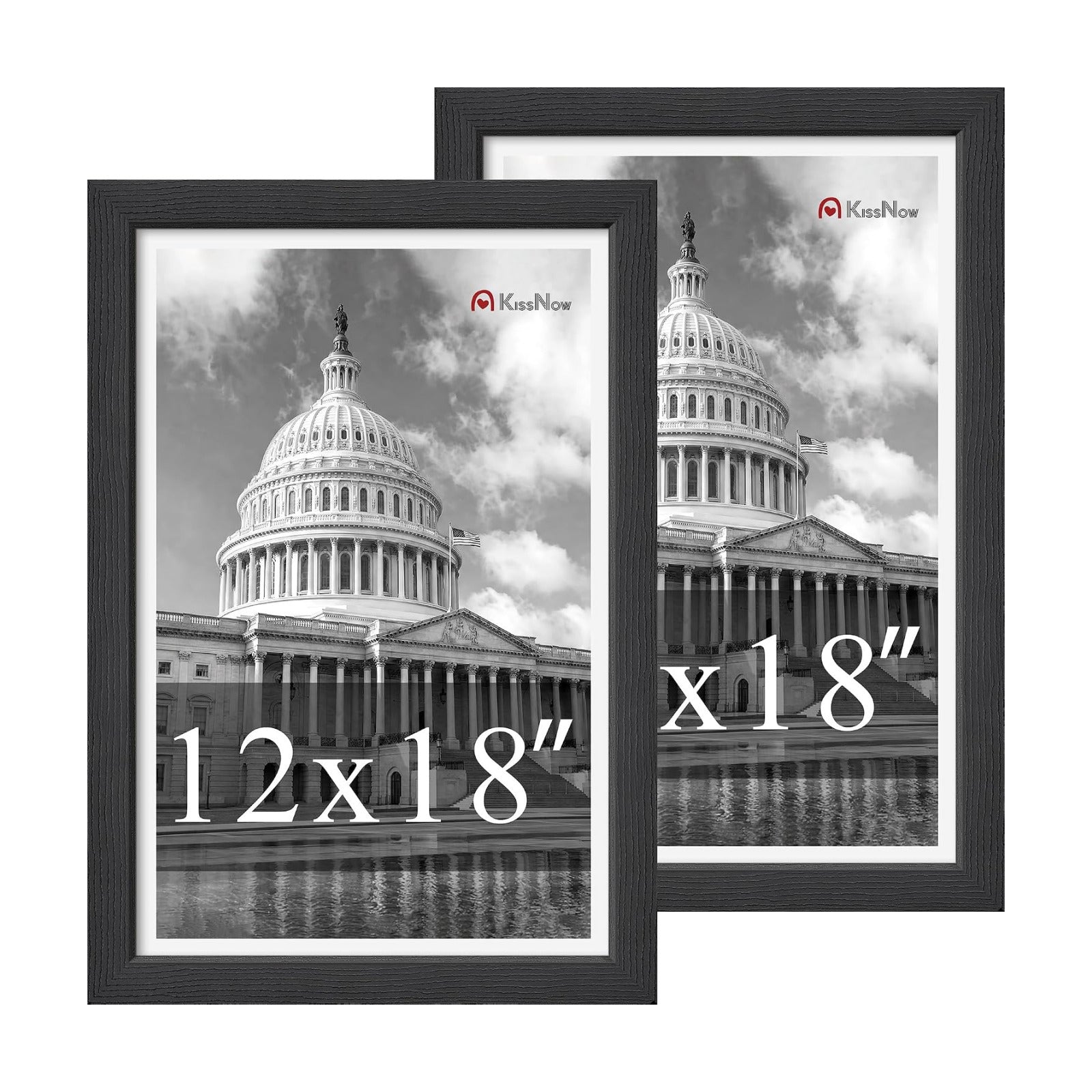 12x18 Poster Frame, Black Solid Wood, 2 Pack, Wall Hanging for Art | Thick & Wide Border, HD Plexiglass, Horizontal or