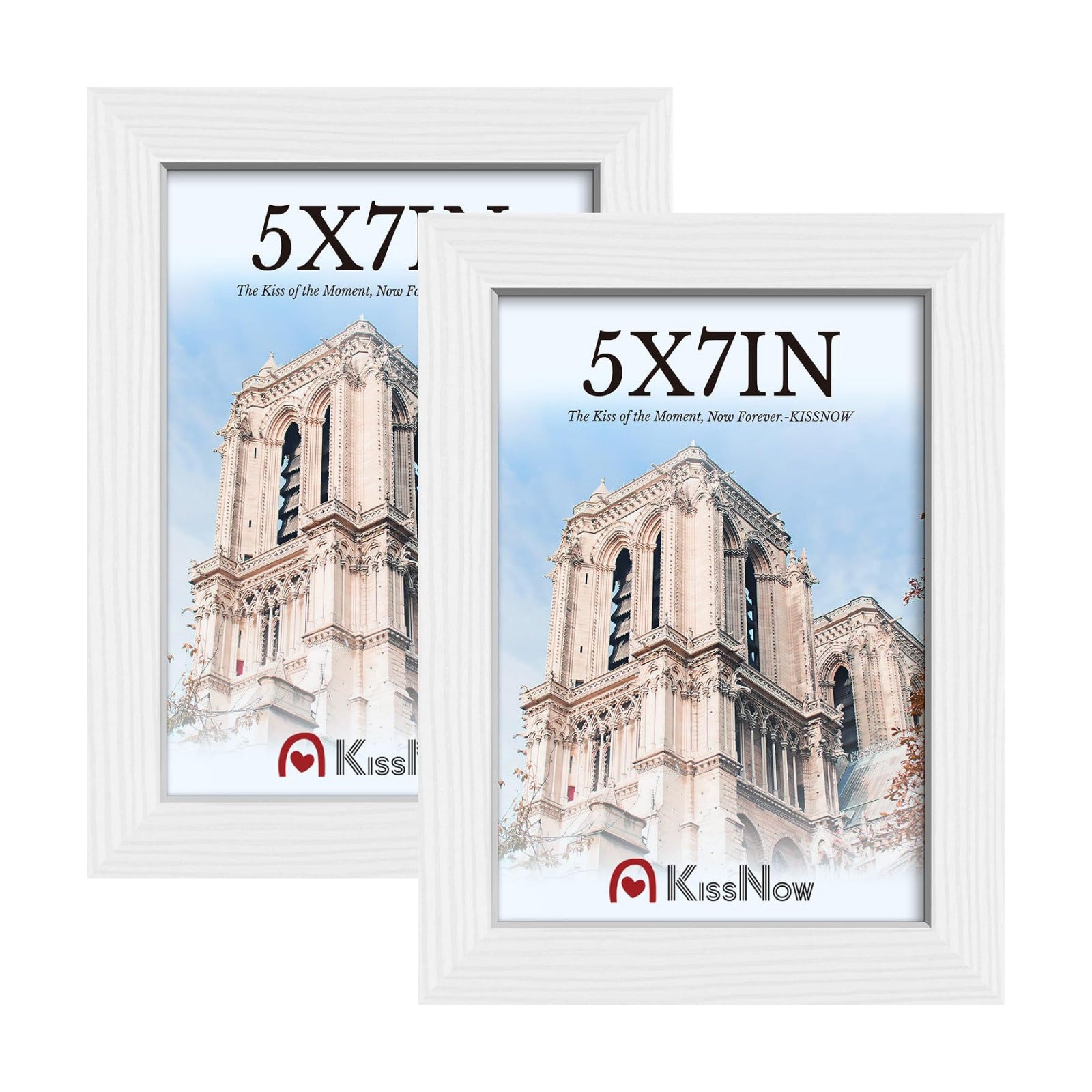 5x7 Picture Frame, White Solid Wood, 2 Pack, Table for Photos, Room | Thick & Wide Border, HD Plexiglass, Wall Hanging