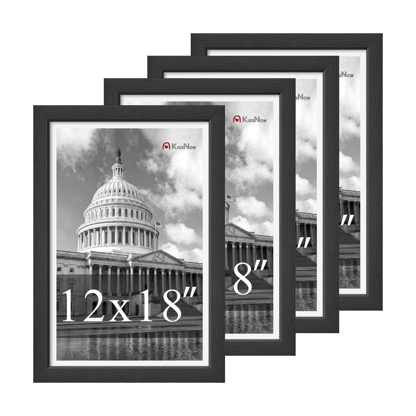 12x18 Poster Frame 4 Pack, Black Solid Wood, Gallery Wall Decor | Wall Hanging, Thick & Wide Border, Clear Plexiglass