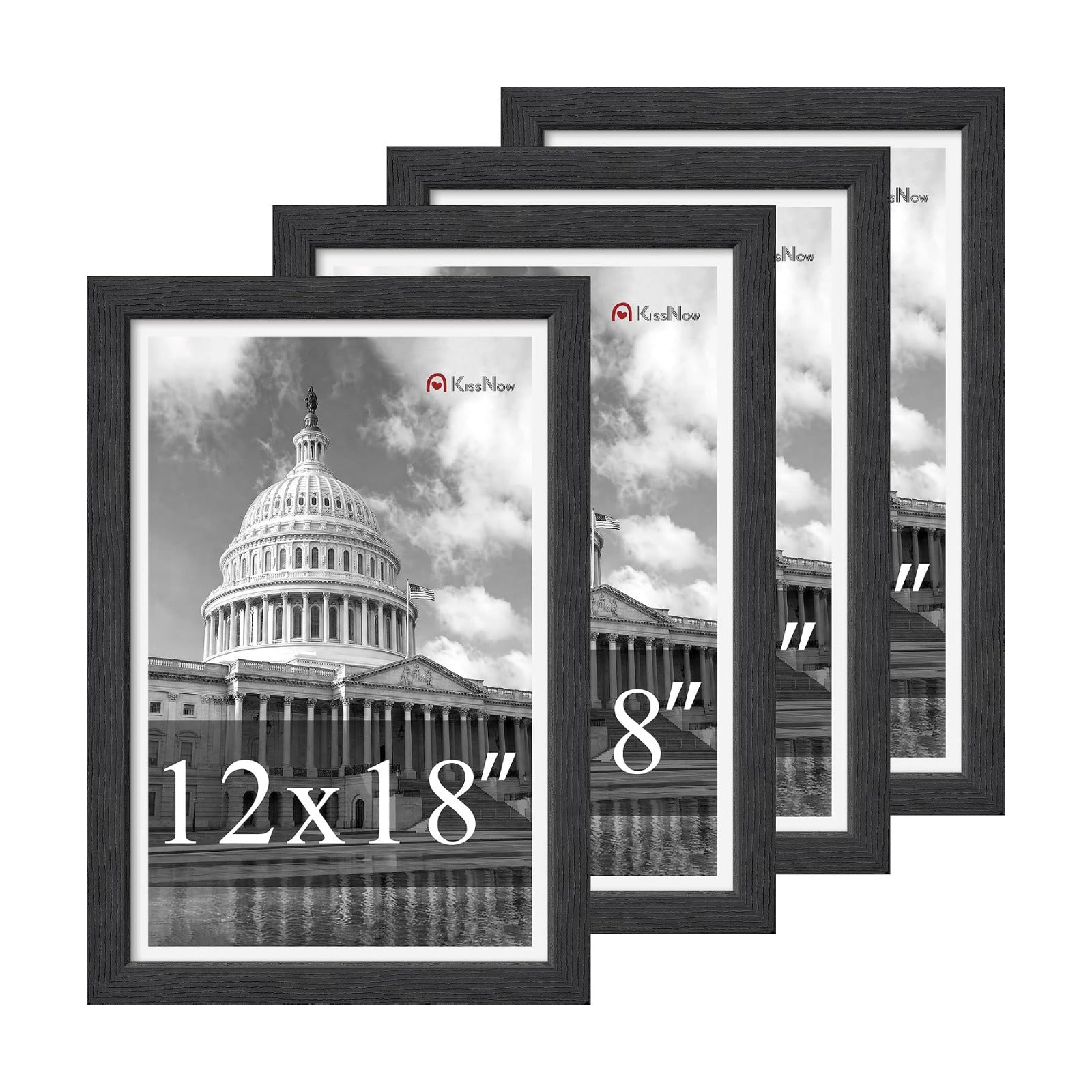 12x18 Poster Frame 4 Pack, Black Solid Wood, Gallery Wall Decor | Wall Hanging, Thick & Wide Border, Clear Plexiglass