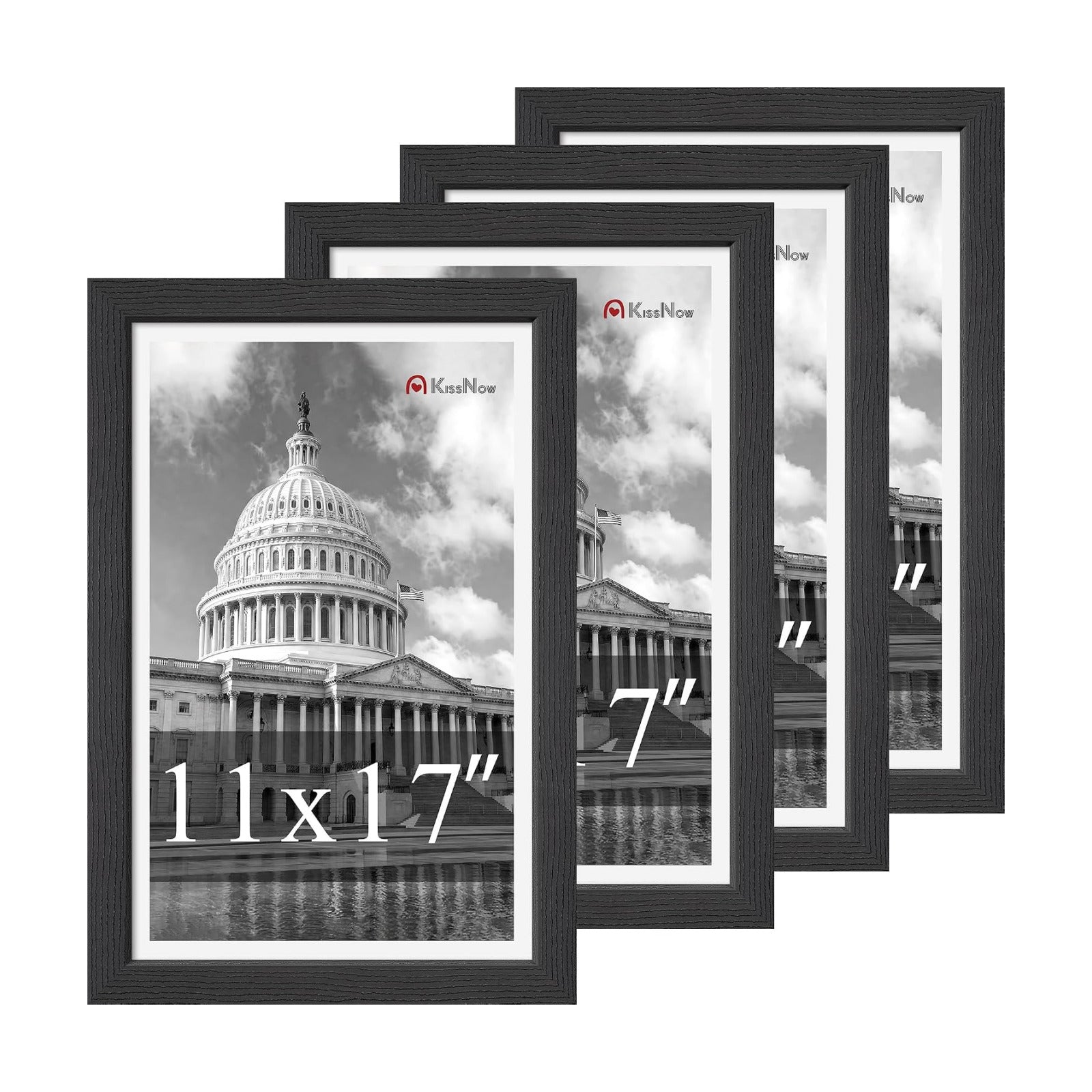 11x17 Picture Frame 4 Pack, Black Solid Wood, Gallery Wall Decor | Wall Hanging, Thick & Wide Border, Clear Plexiglass