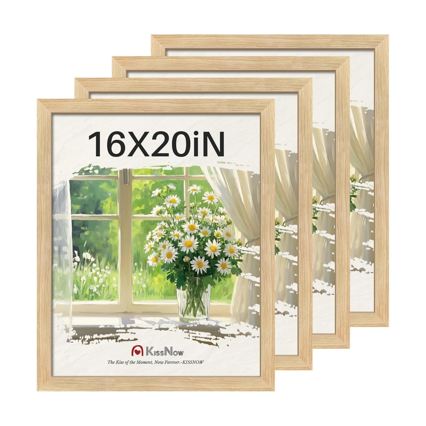16x20 Picture Frame 4 Pack, Oak Solid Wood, Gallery Wall Decor | Wall Hanging, Thick & Wide Border, Clear Plexiglass