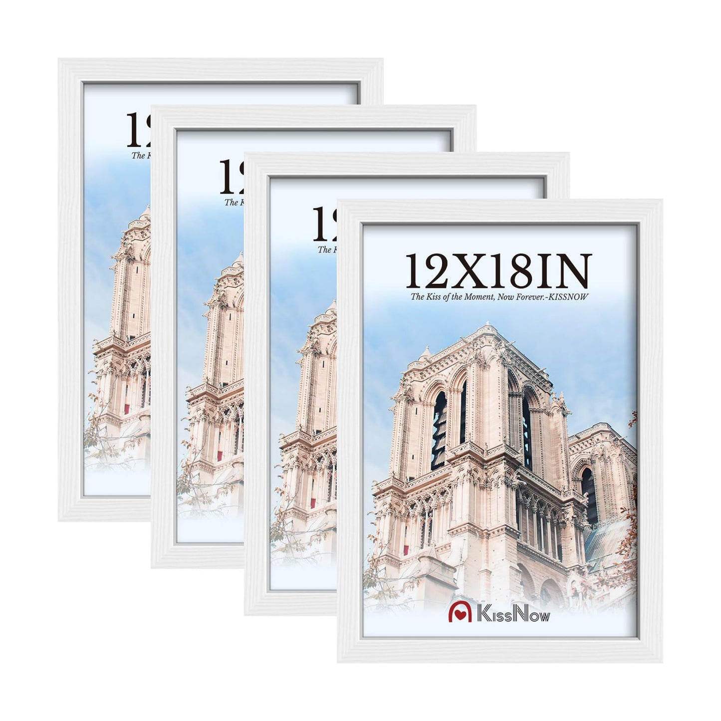 12x18 Poster Frame 4 Pack, White Solid Wood, Gallery Wall Decor | Wall Hanging, Thick & Wide Border, Clear Plexiglass