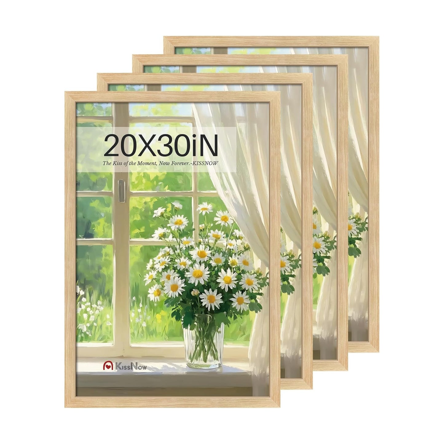 20x30 Poster Frame 4 Pack, Oak Solid Wood, Gallery Wall Hanging | Wall Hanging, Thick & Wide Border, Clear Plexiglass