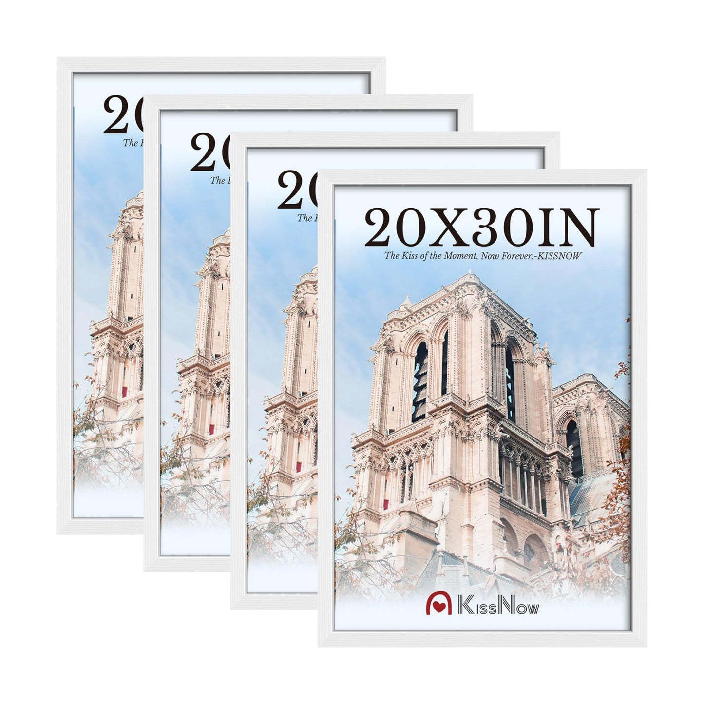 20x30 Poster Frame 4 Pack, White Solid Wood, Gallery Wall Decor | Wall Hanging, Thick & Wide Border, Clear Plexiglass