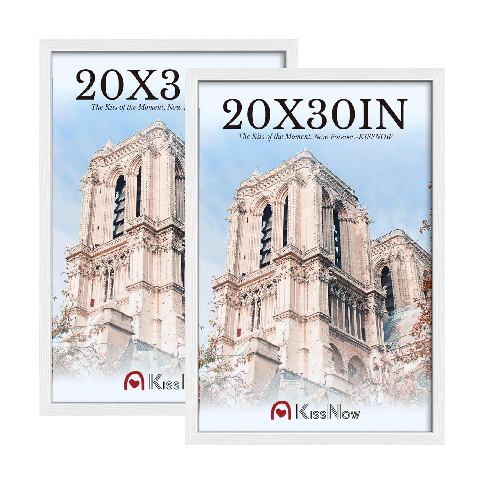 20x30 Poster Frame, White Solid Wood, 2 Pack, Wall Hanging for Art | Thick & Wide Border, HD Plexiglass, Horizontal or