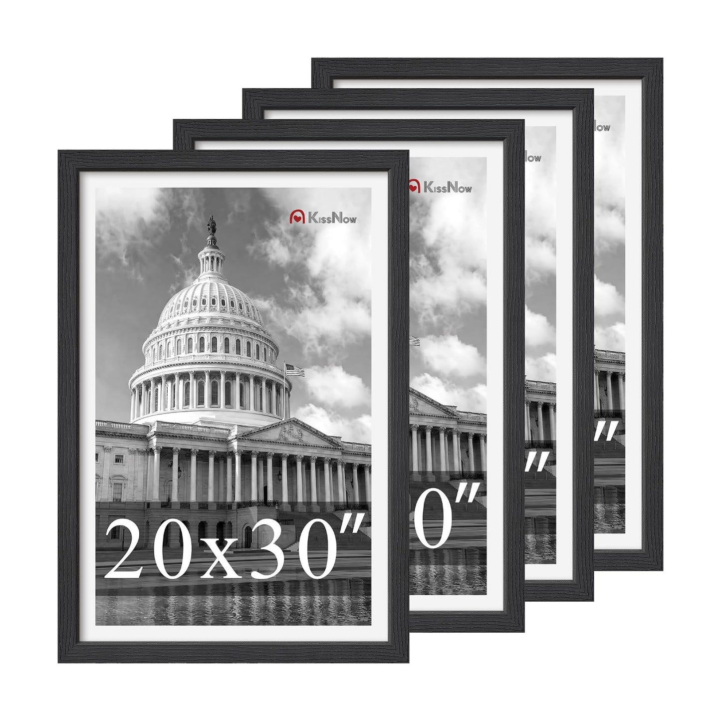 20x30 Poster Frame 4 Pack, Black Solid Wood, Gallery Wall Decor | Wall Hanging, Thick & Wide Border, Clear Plexiglass