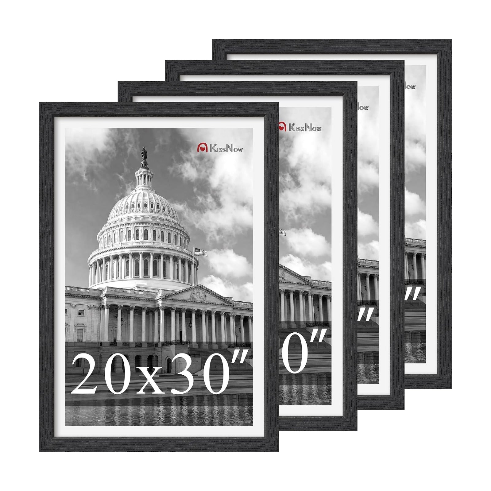 20x30 Poster Frame 4 Pack, Black Solid Wood, Gallery Wall Decor | Wall Hanging, Thick & Wide Border, Clear Plexiglass
