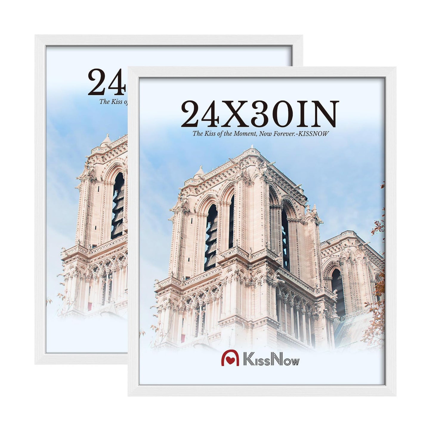 24x30 Picture Frame, White Solid Wood, 2 Pack, Wall for Paintings | Thick & Wide Border, HD Plexiglass, Horizontal or