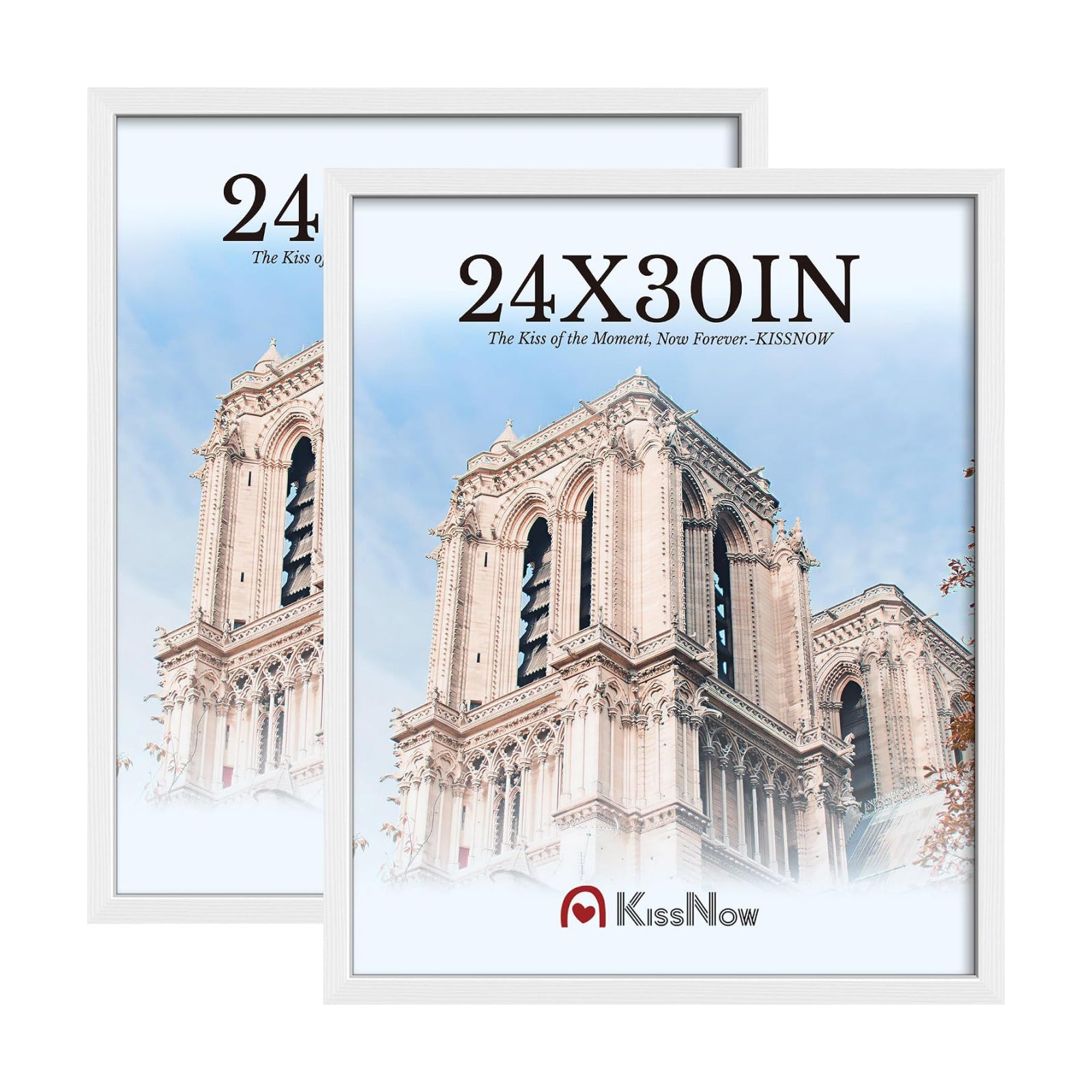 24x30 Picture Frame, White Solid Wood, 2 Pack, Wall for Paintings | Thick & Wide Border, HD Plexiglass, Horizontal or