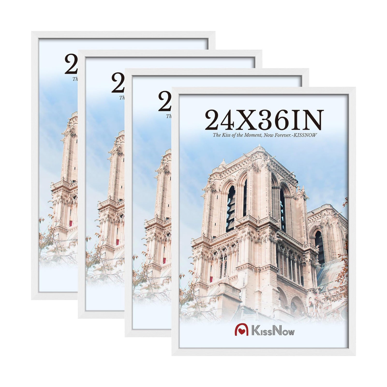 24x36 Poster Frame 4 Pack, White Solid Wood, Gallery Wall Hanging | Wall Hanging, Thick & Wide Border, Clear