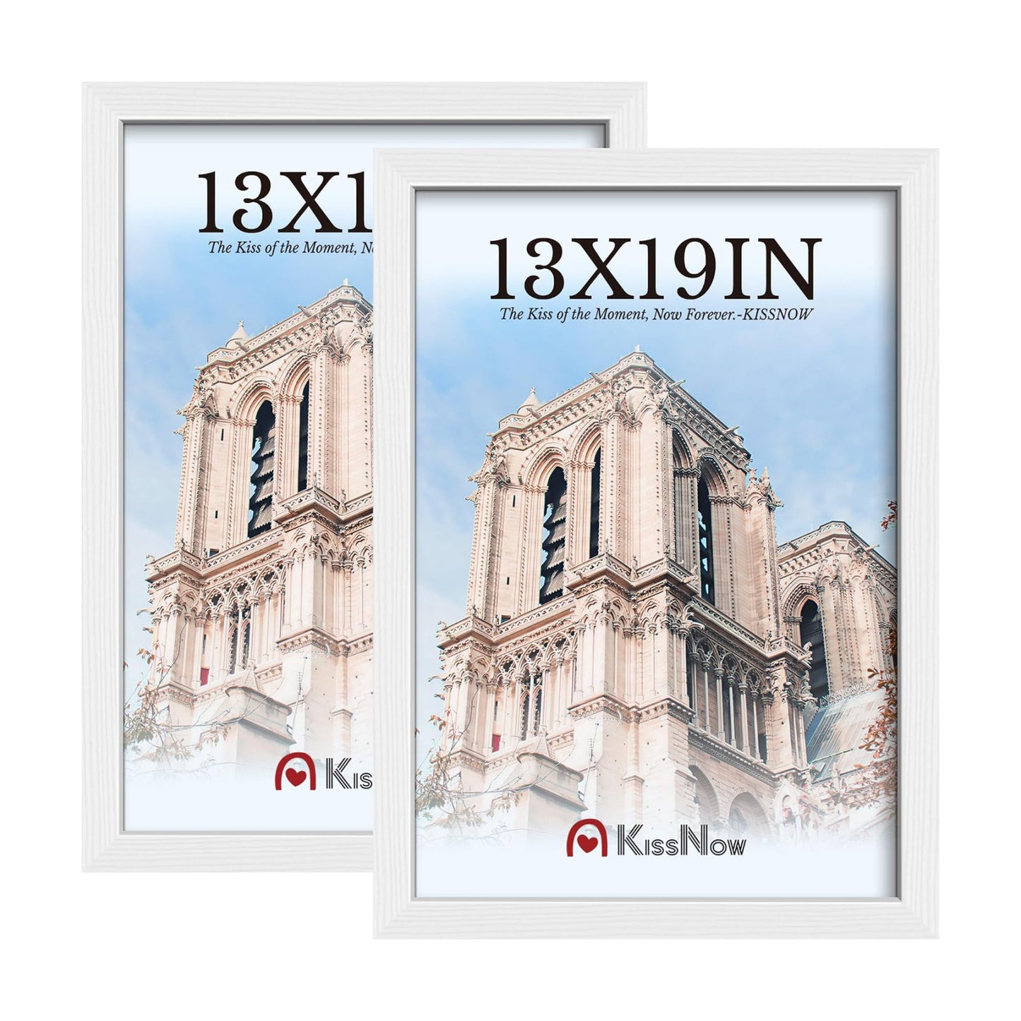 13x19 Picture Frame, White Solid Wood, 2 Pack, Wall Hanging for Art | Thick & Wide Border, HD Plexiglass, Horizontal or