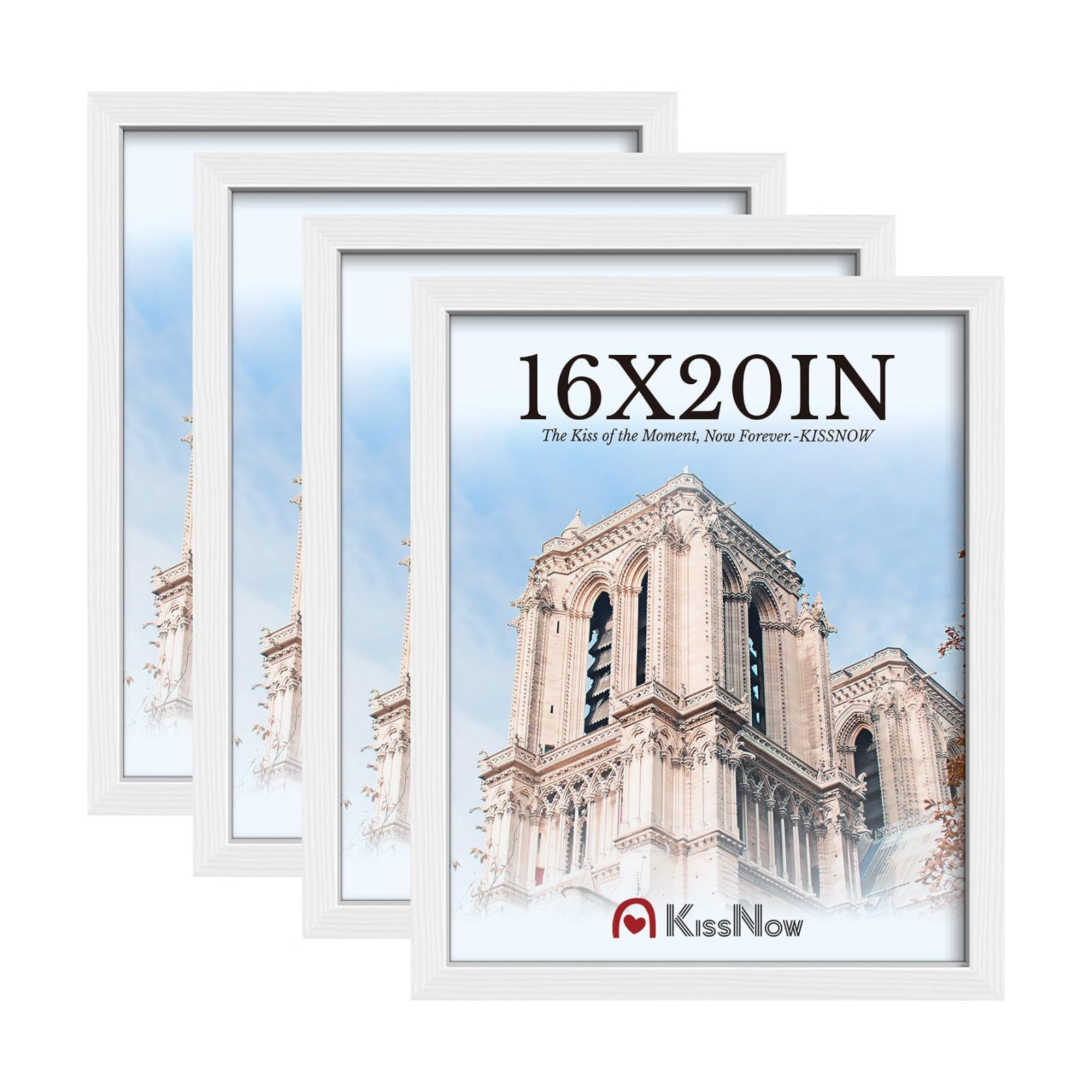 16x20 Picture Frame 4 Pack, White Solid Wood, Gallery Wall Decor | Wall Hanging, Thick & Wide Border, Clear Plexiglass