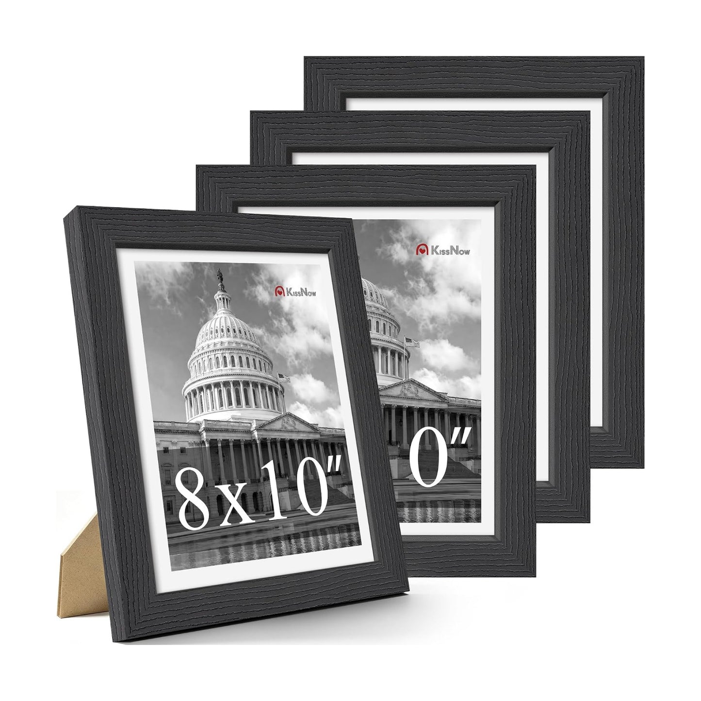 8x10 Picture Frame 4 Pack, Black Solid Wood, Wall or Tabletop | Gallery Wall Set, Thick & Wide Border, Polished