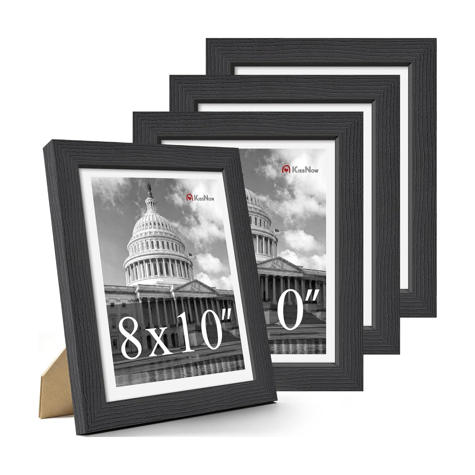 8x10 Picture Frame 4 Pack, Black Solid Wood, Wall or Tabletop | Gallery Wall Set, Thick & Wide Border, Polished