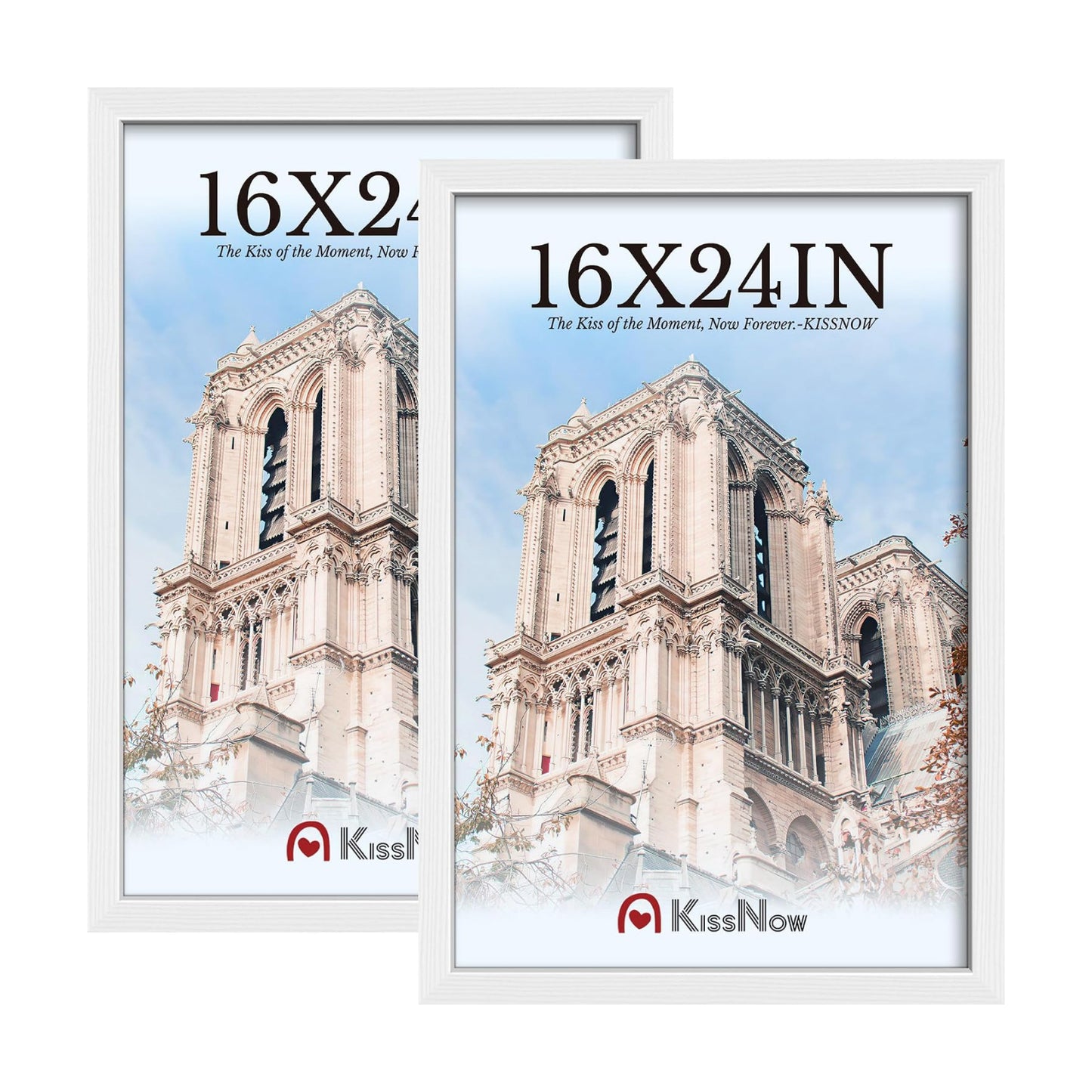 16x24 Picture Frame, White Solid Wood, 2 Pack, Wall Hanging for Art | Thick & Wide Border, HD Plexiglass, Horizontal or