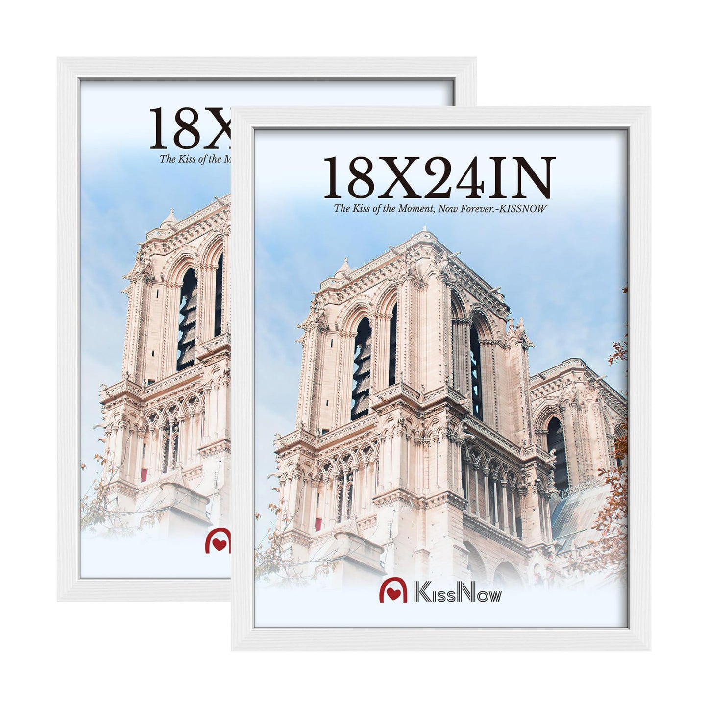 18x24 Poster Frame, White Solid Wood, 2 Pack, Wall Hanging for Art | Thick & Wide Border, HD Plexiglass, Horizontal or