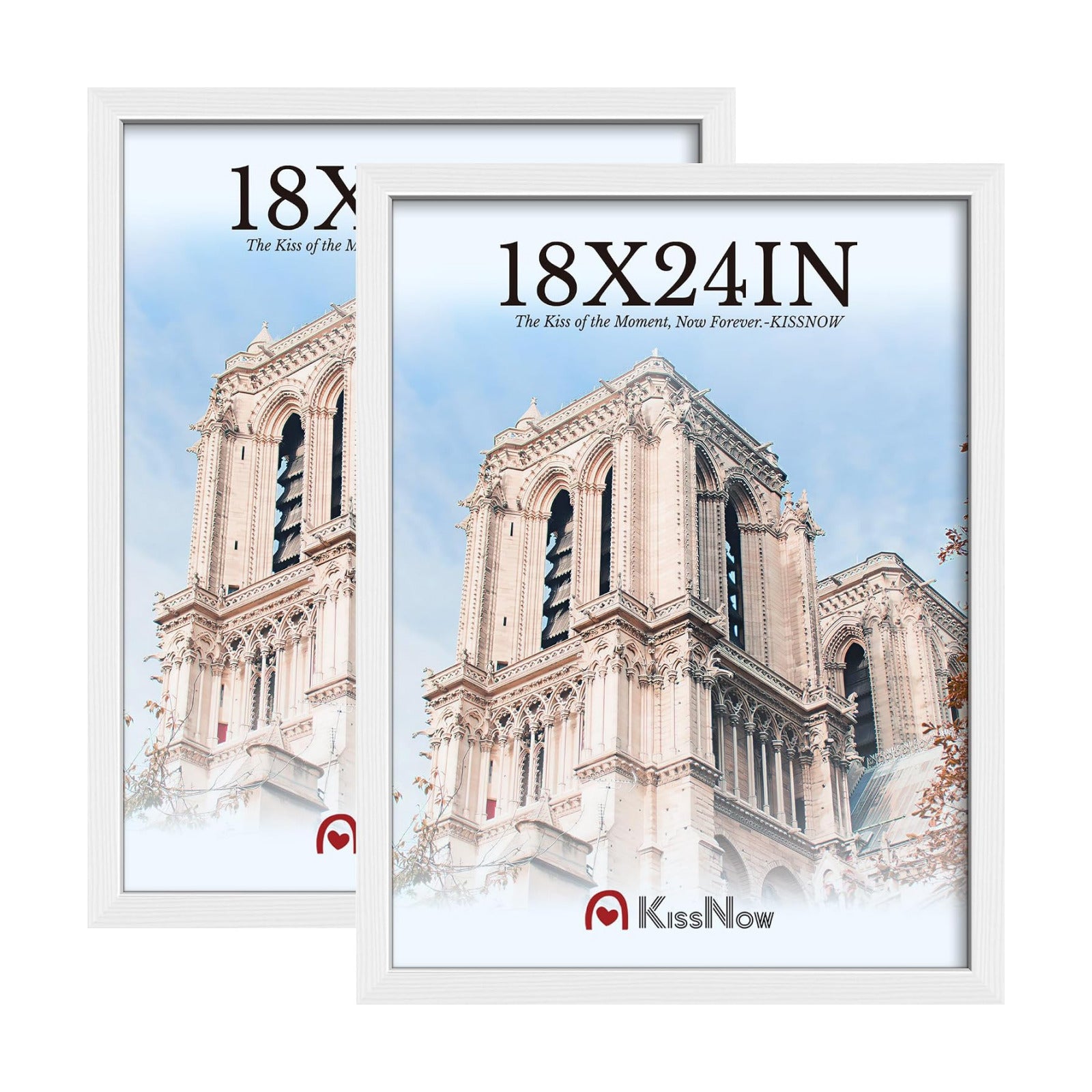 18x24 Poster Frame, White Solid Wood, 2 Pack, Wall Hanging for Art | Thick & Wide Border, HD Plexiglass, Horizontal or