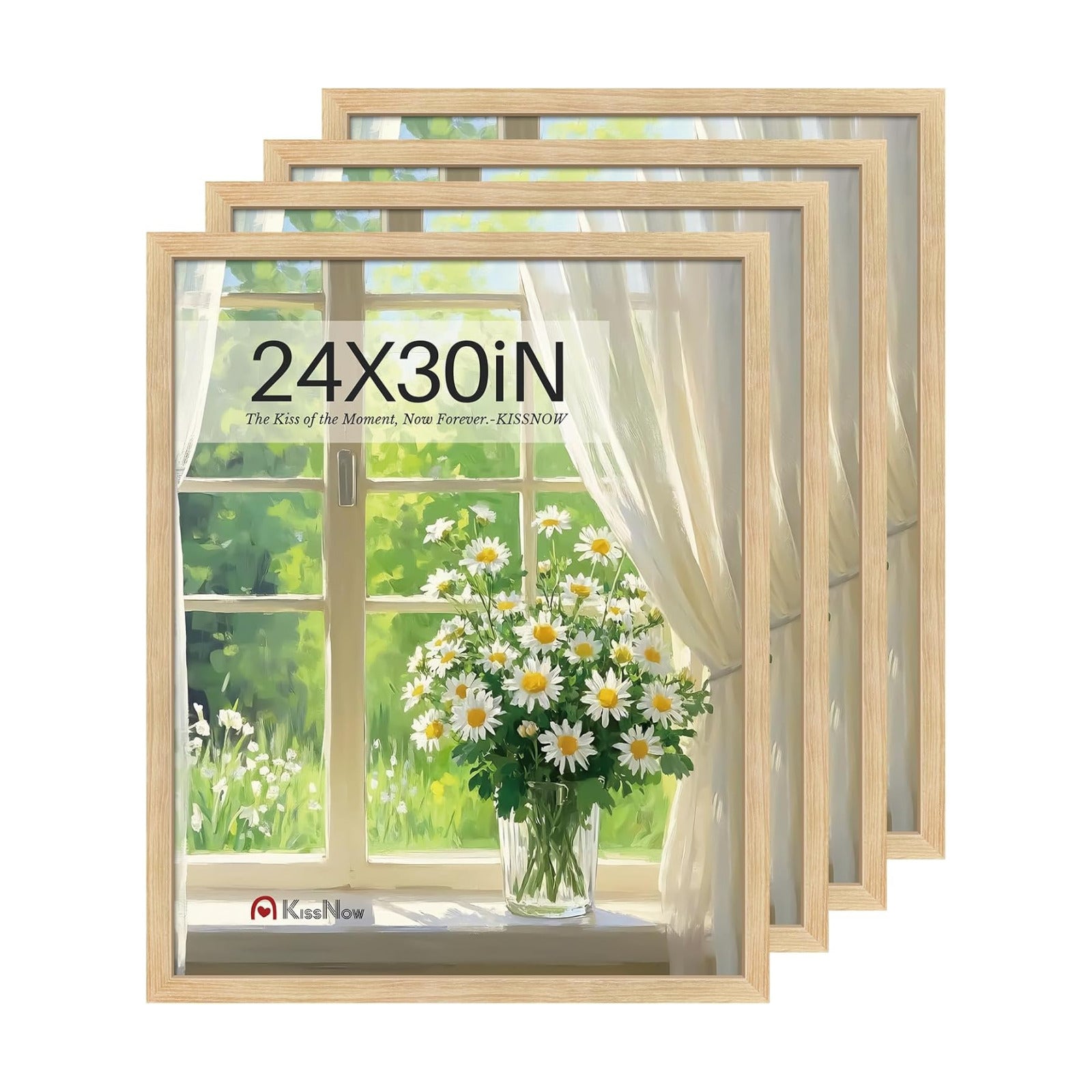 24x30 Picture Frame 4 Pack, Oak Solid Wood, Gallery Wall Artwork | Wall Hanging, Thick & Wide Border, Clear Plexiglass
