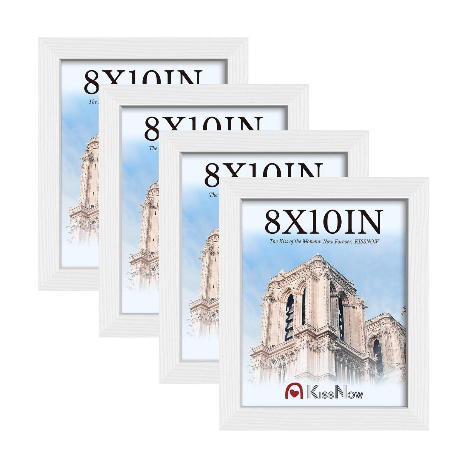 8x10 Picture Frame 4 Pack, White Solid Wood, Wall or Tabletop, Room | Gallery Wall Set, Thick & Wide Border, Polished