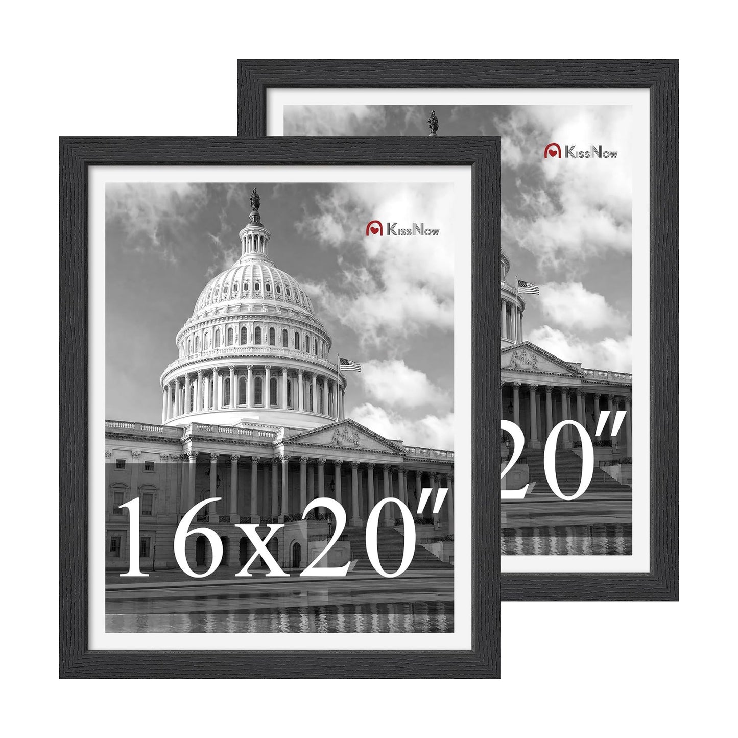 16x20 Picture Frame, Black Solid Wood, 2 Pack, Wall Hanging for Art | Thick & Wide Border, HD Plexiglass, Horizontal or