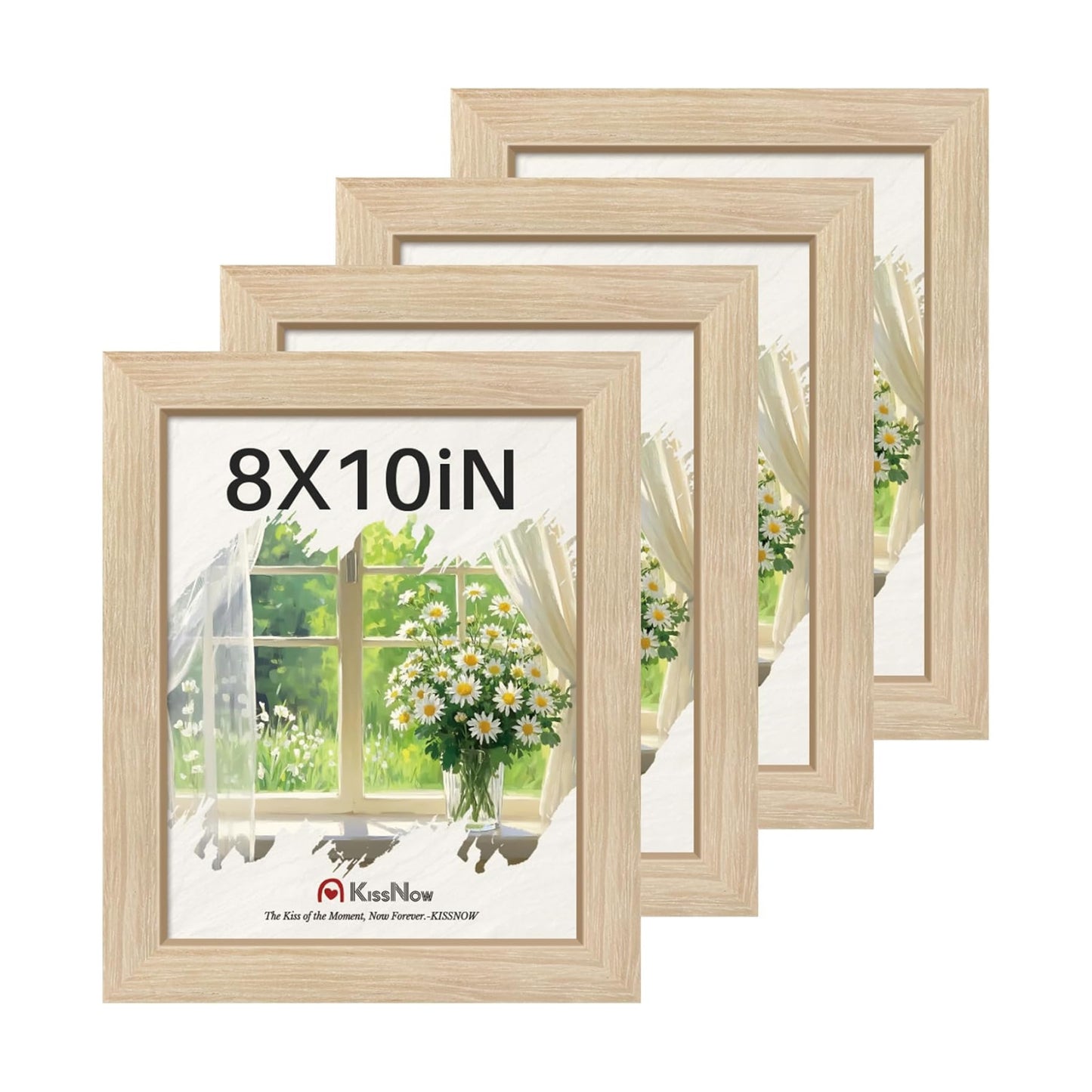 8x10 Picture Frame 4 Pack, Oak Solid Wood, Wall or Tabletop, Studio | Gallery Wall Set, Thick & Wide Border, Polished