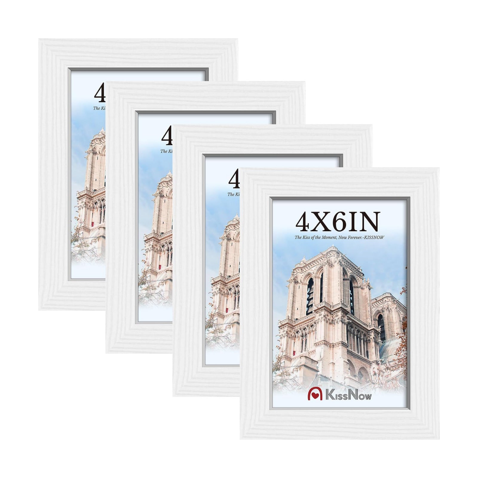 4x6 Picture Frame 4 Pack, White Solid Wood, Wall or Tabletop, Room | Gallery Wall Set, Thick & Wide Border, Polished