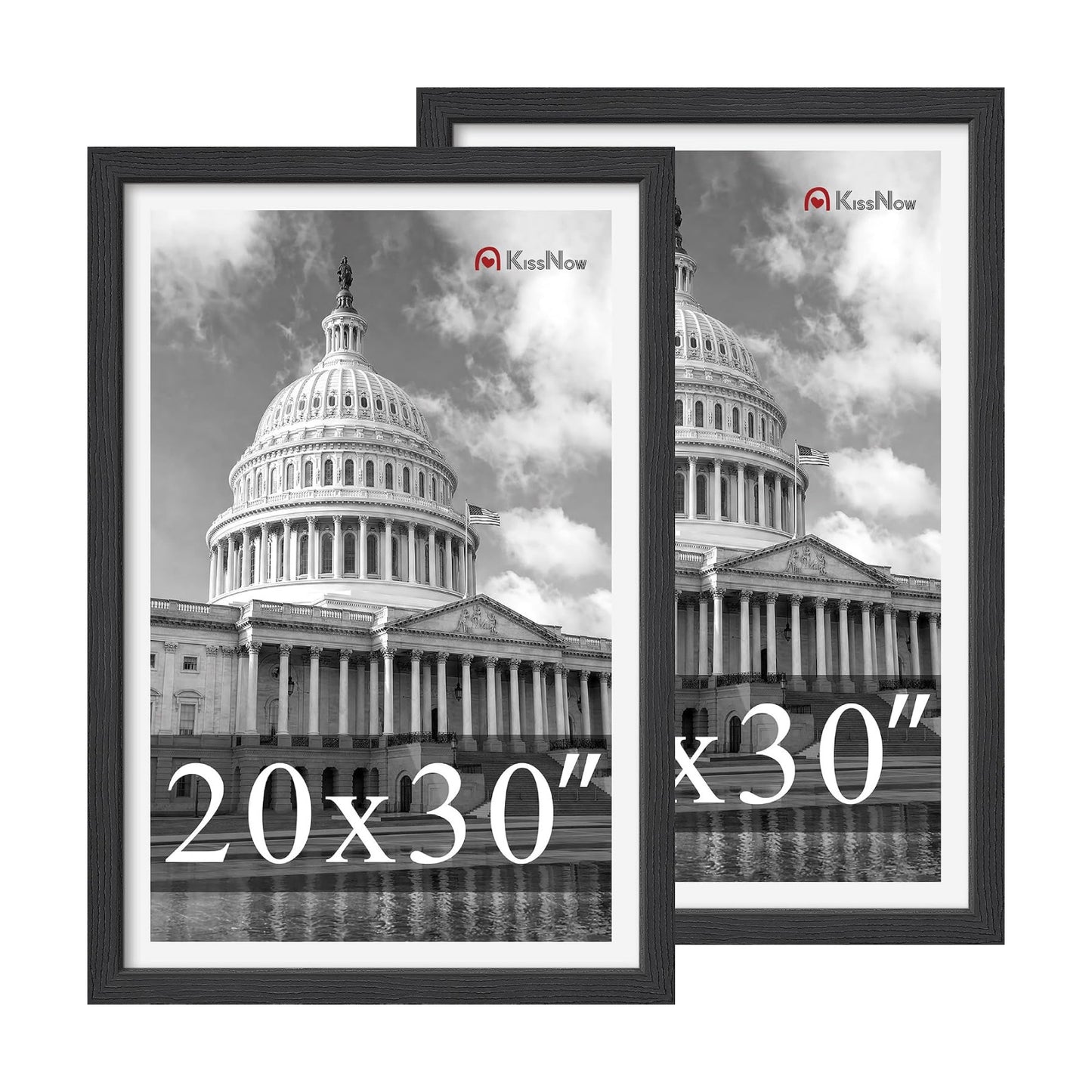 20x30 Poster Frame, Black Solid Wood, 2 Pack, Wall Hanging for Art | Thick & Wide Border, HD Plexiglass, Horizontal or