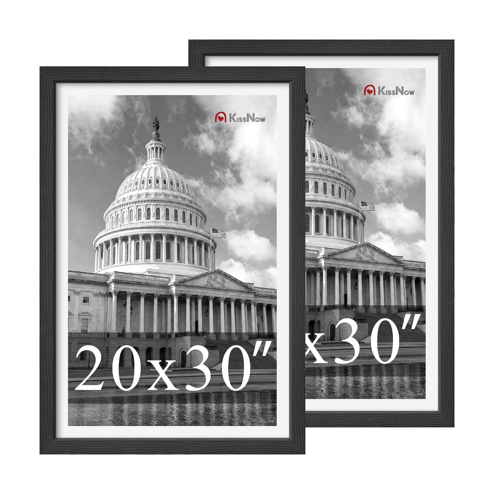 20x30 Poster Frame, Black Solid Wood, 2 Pack, Wall Hanging for Art | Thick & Wide Border, HD Plexiglass, Horizontal or