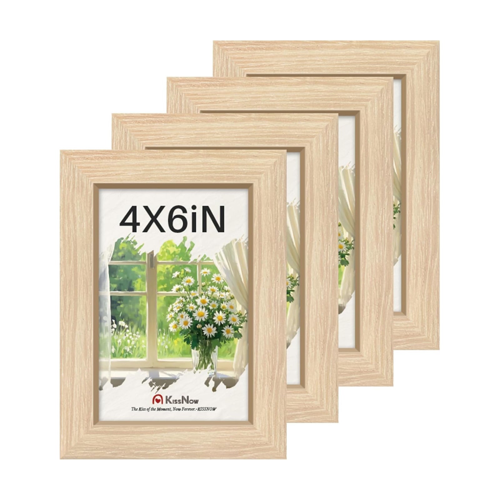 4x6 Picture Frame 4 Pack, Oak Solid Wood, Wall or Tabletop, Studio | Gallery Wall Set, Thick & Wide Border, Polished