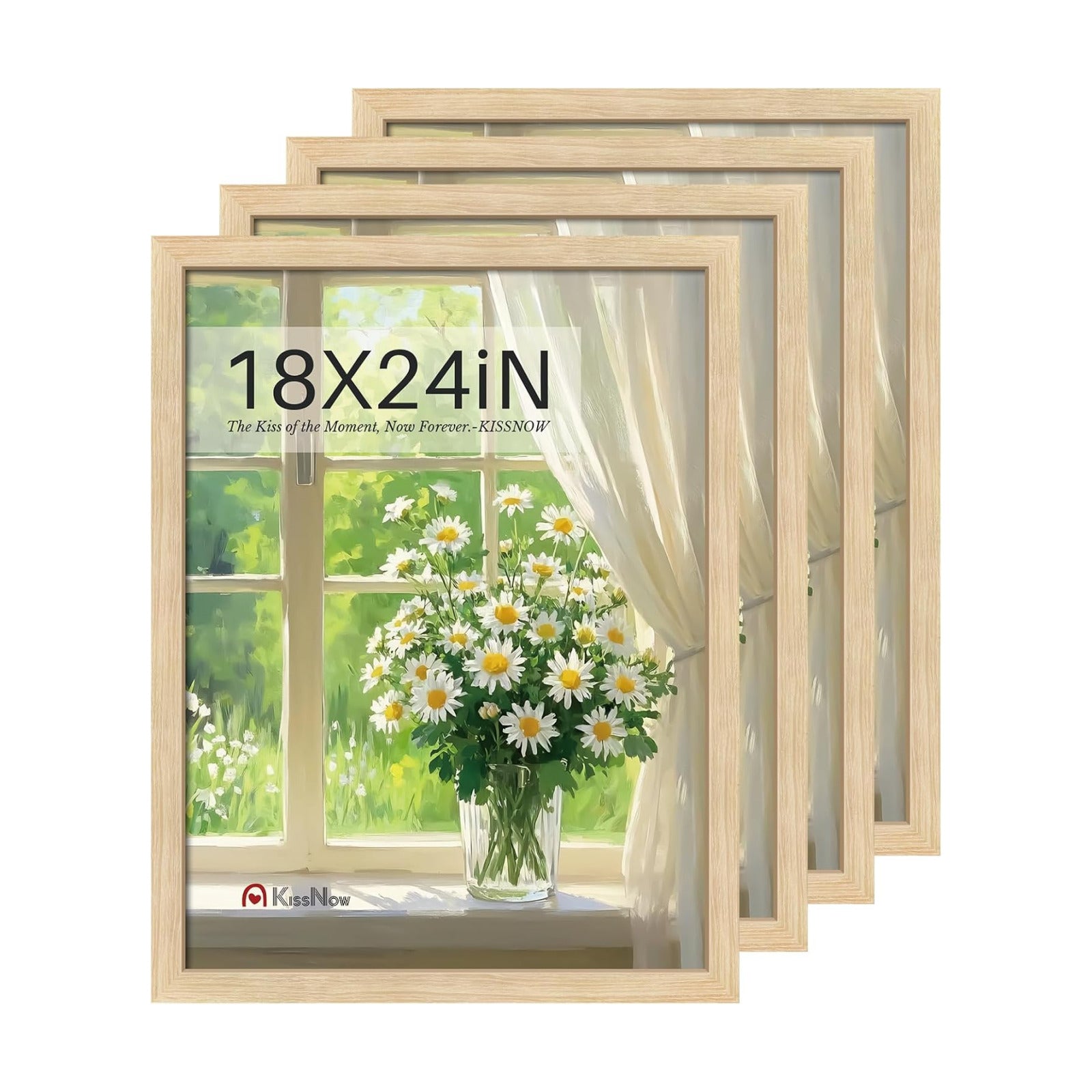 18x24 Poster Frame 4 Pack, Oak Solid Wood, Gallery Wall Hanging Art | Wall Hanging, Thick & Wide Border, Clear