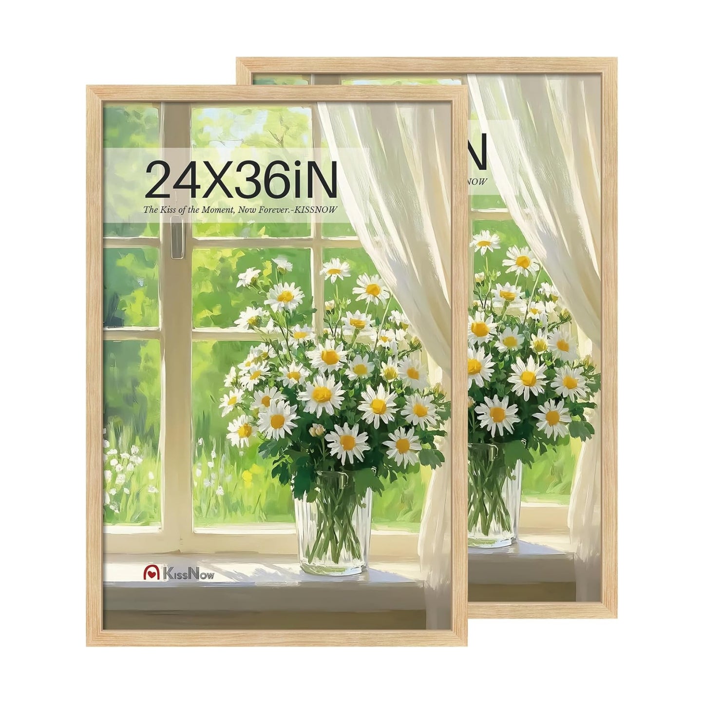 24x36 Poster Frame, Oak Solid Wood, 2 Pack, Wall Hanging for Art | Thick & Wide Border, HD Plexiglass, Horizontal or
