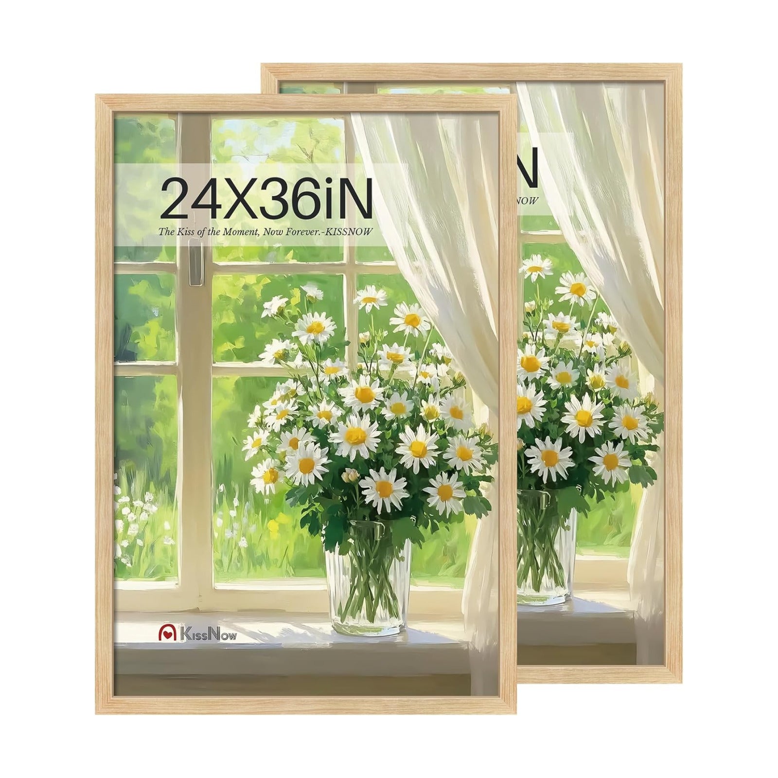 24x36 Poster Frame, Oak Solid Wood, 2 Pack, Wall Hanging for Art | Thick & Wide Border, HD Plexiglass, Horizontal or