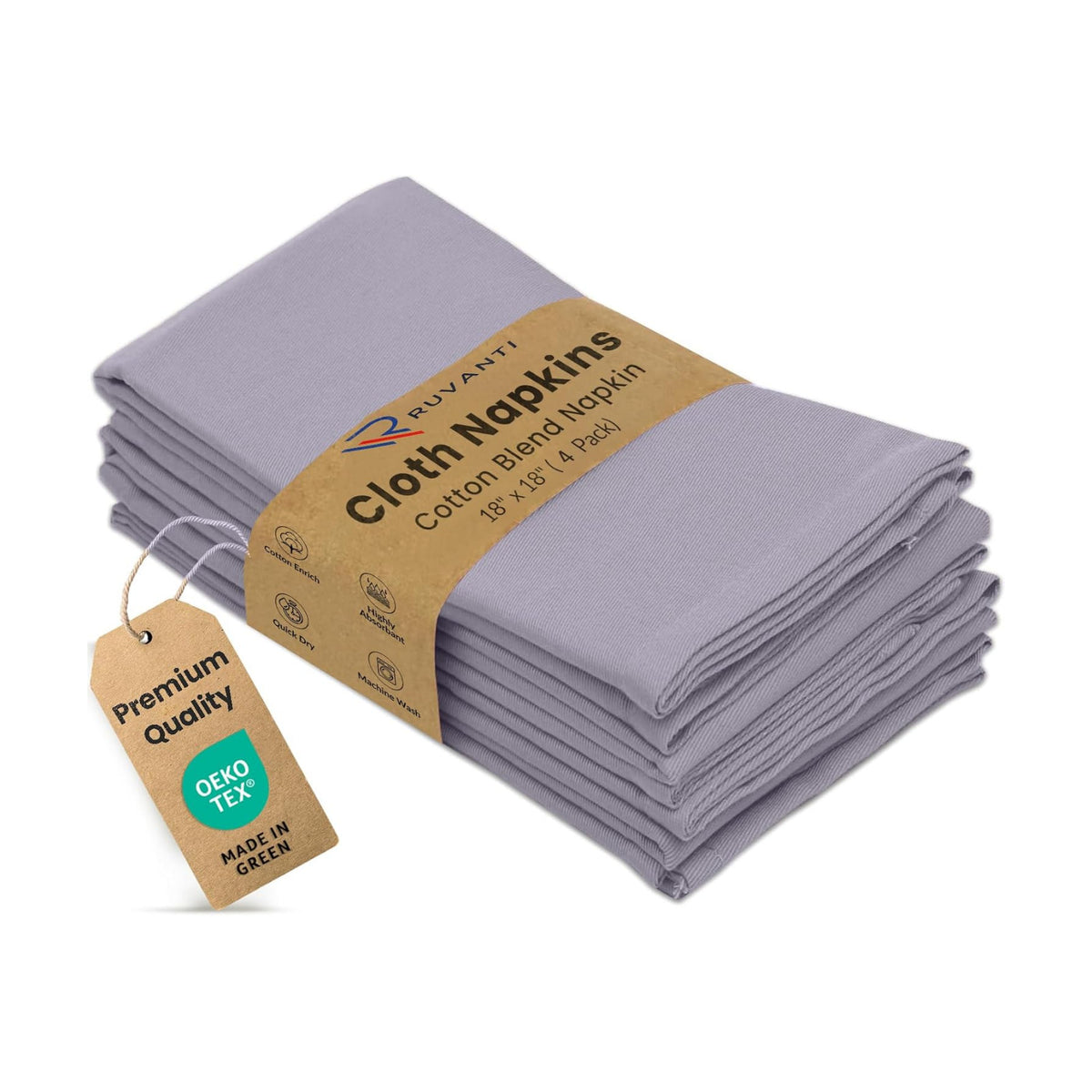 Ruvanti Cloth Napkins Set of 4, Cotton Enrich 18”x18” - Coffee Grey