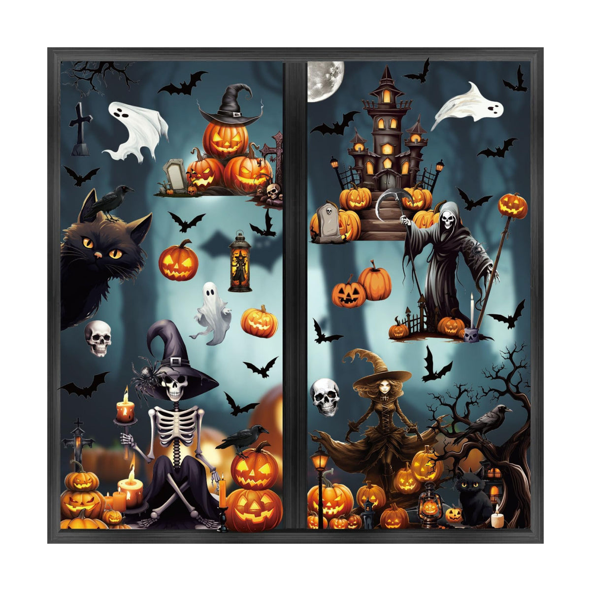 SULOLI 8 Sheets Halloween Window Clings, Scary Halloween Window Stickers Removable Double Sided Halloween Black Window Decals for Glass Window Halloween Decoration